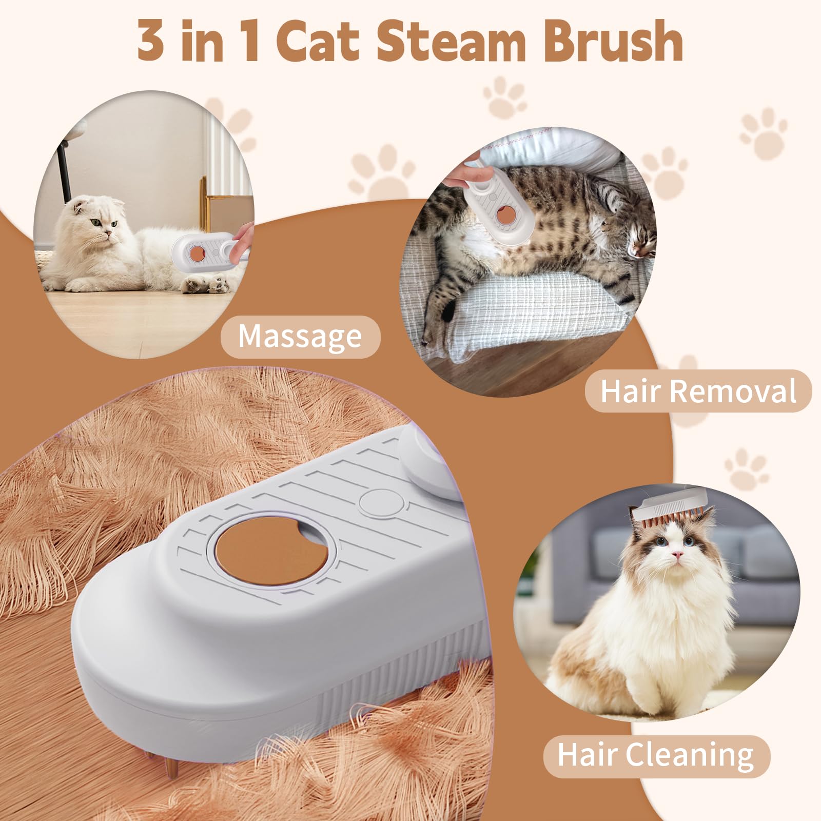 3-in-1 Foldable Cat Steam Brush for Shedding - Pet Grooming Comb with Spray Function for Cats & Dogs | Professional Deshedding Tool for Home Pet Spa & Hair Removal Care