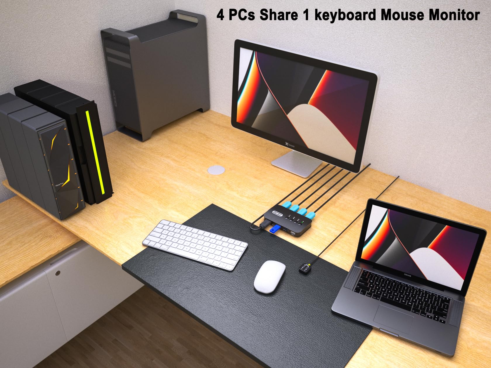 4 Port HDMI KVM Switch - Share Keyboard, Mouse, Printer & USB Devices Between 4 Computers | Supports 4K@30Hz | Includes 4 HDMI Cables & Desktop Controller | Perfect for Home Office, Gaming & Multi-PC Workstations