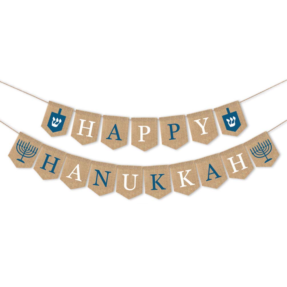 Happy Hanukkah Banner - Hanukkah Decorations Set with Ornament Flag, Tree Pendant & Burlap Bunting for Outdoor & Indoor Holiday Decor - Perfect for Home, Party & Festival Celebrations