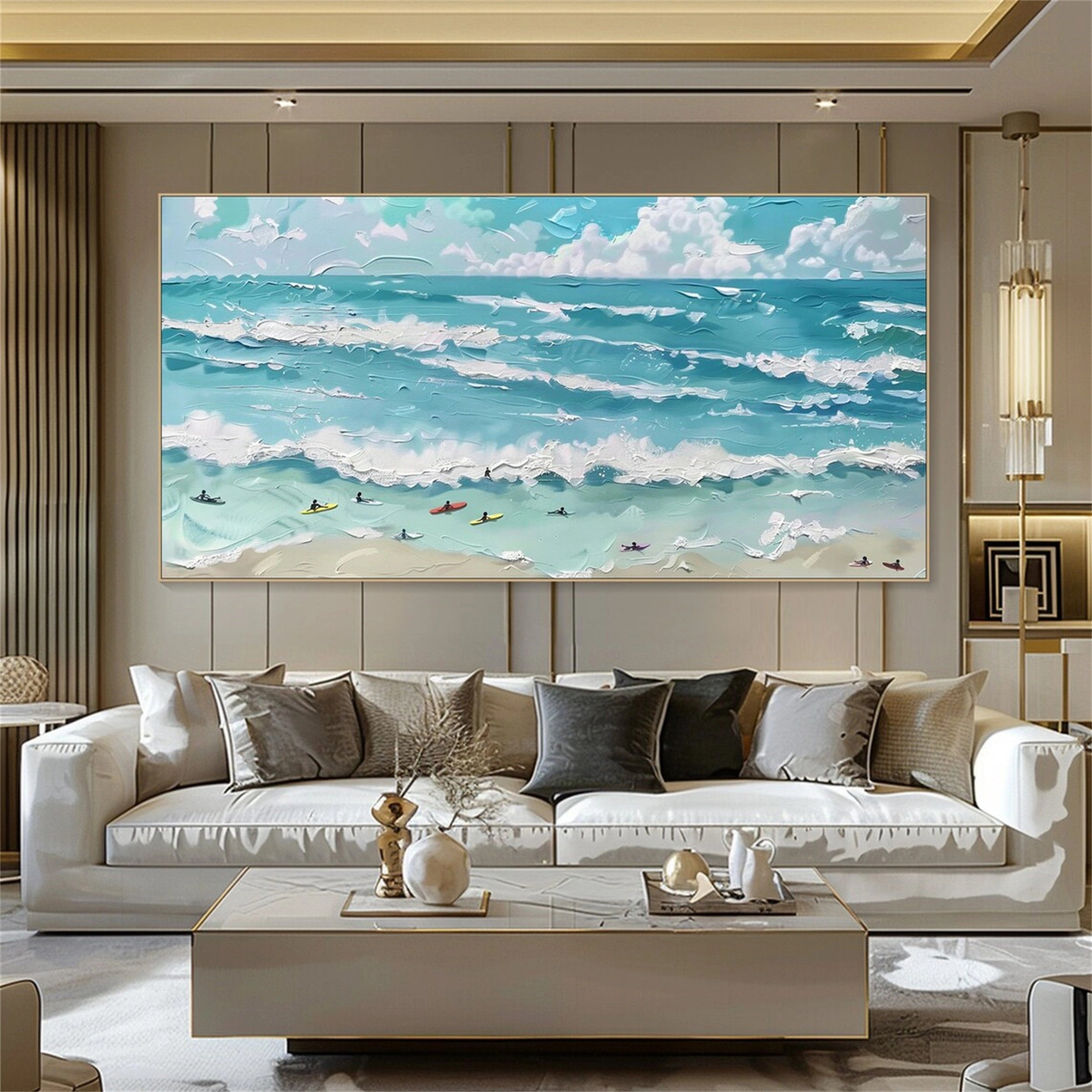 Ocean and Sky Painting #OS 074 - Handmade Canvas Wall Art for Home & Office Decor - Perfect for Living Room, Bedroom or Beach House
