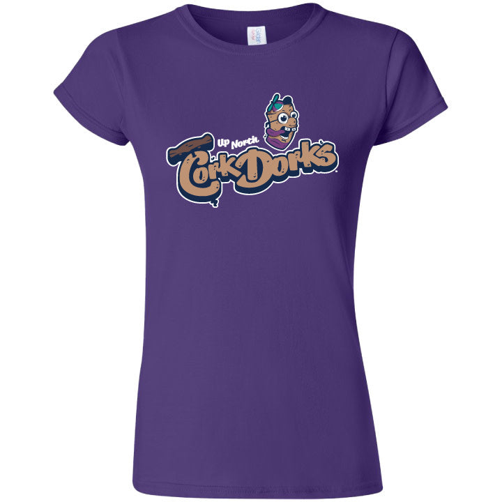 Women's Purple Graphic T-Shirt with Cork Dorks Logo - Casual Cotton Tee for Everyday Wear, Outings & Relaxation