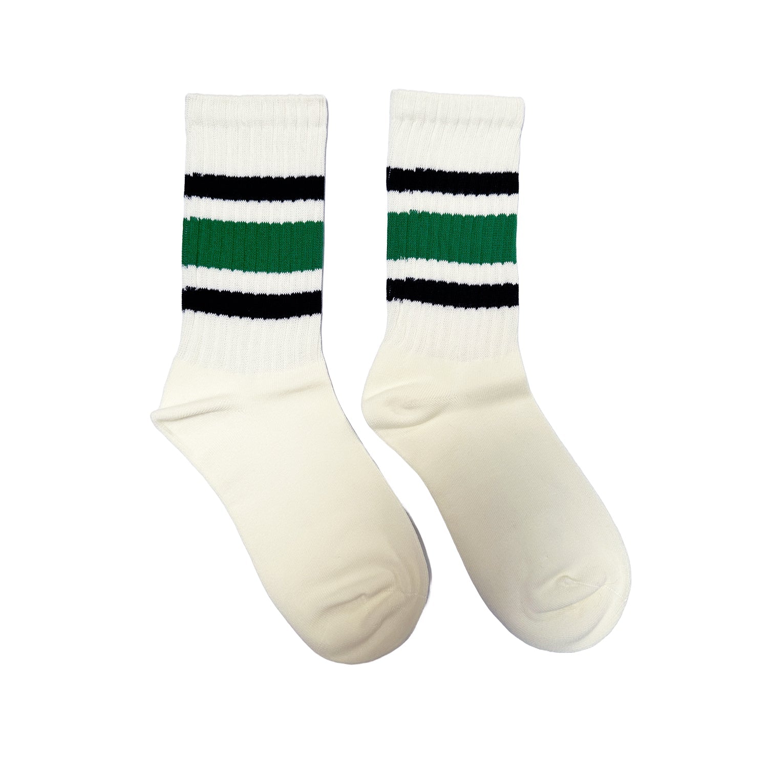 FLOOF Varsity Crew Socks - Green & Black Striped Athletic Socks for Men & Women - Perfect for Sports, Casual Wear & School Uniforms