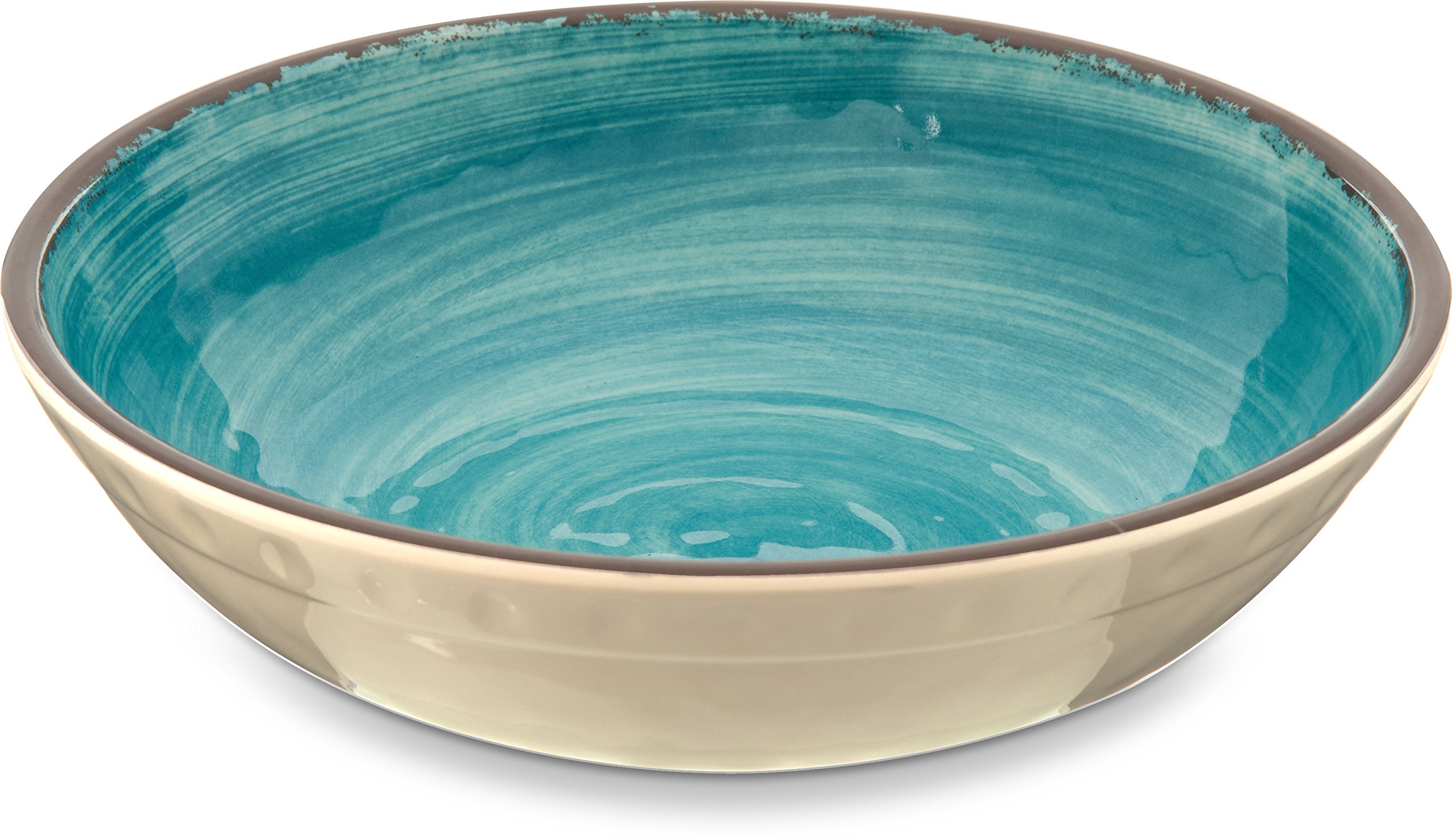 Carlisle 32oz Melamine Reusable Plastic Bowl - Durable Cereal & Soup Bowl for Home, Restaurant & Outdoor Use, Pottery-Style Design, Aqua Color (Pack of 12) - Perfect for Breakfast, Picnics & Daily Dining