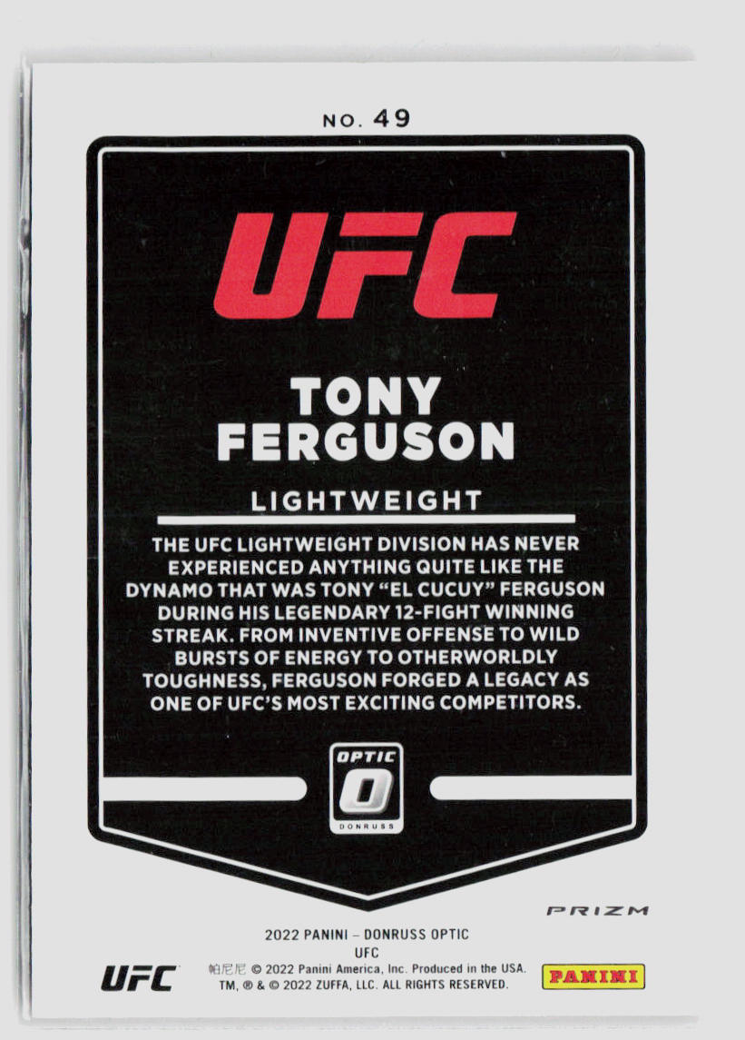 2022 Panini Optic Tony Ferguson Photon SSP #49 UFC Trading Card - Rare Collectible for UFC Fans & Sports Memorabilia Enthusiasts (Perfect for Display, Trading, and Investment)