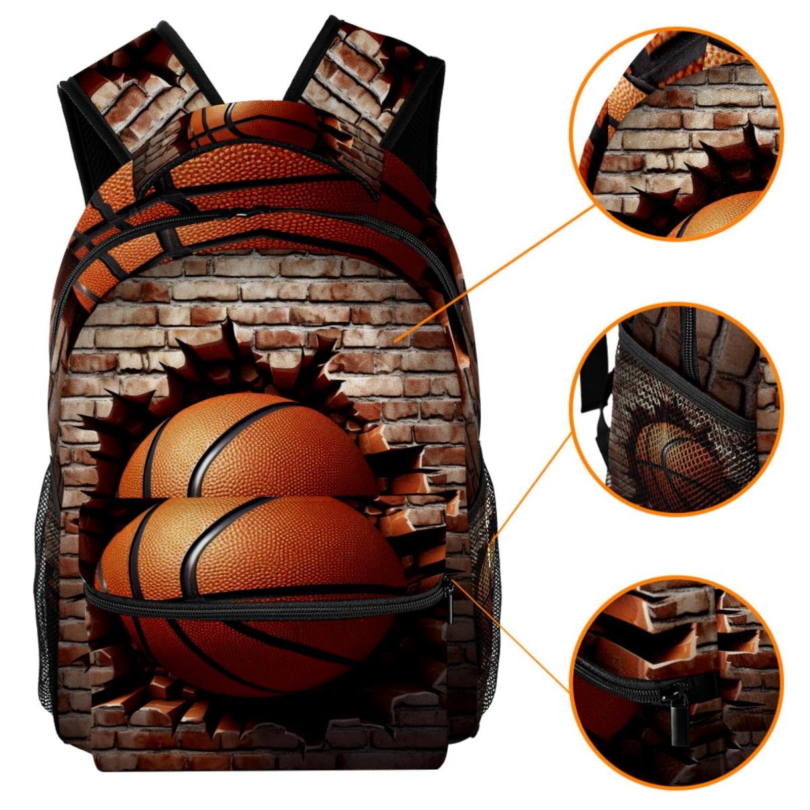 Durable Travel Backpack for Men & Women - Waterproof Basketball Texture Design - Perfect for Hiking, Gym, Work & School - Lightweight Carry-On Backpack for Daily Commute & Outdoor Adventures