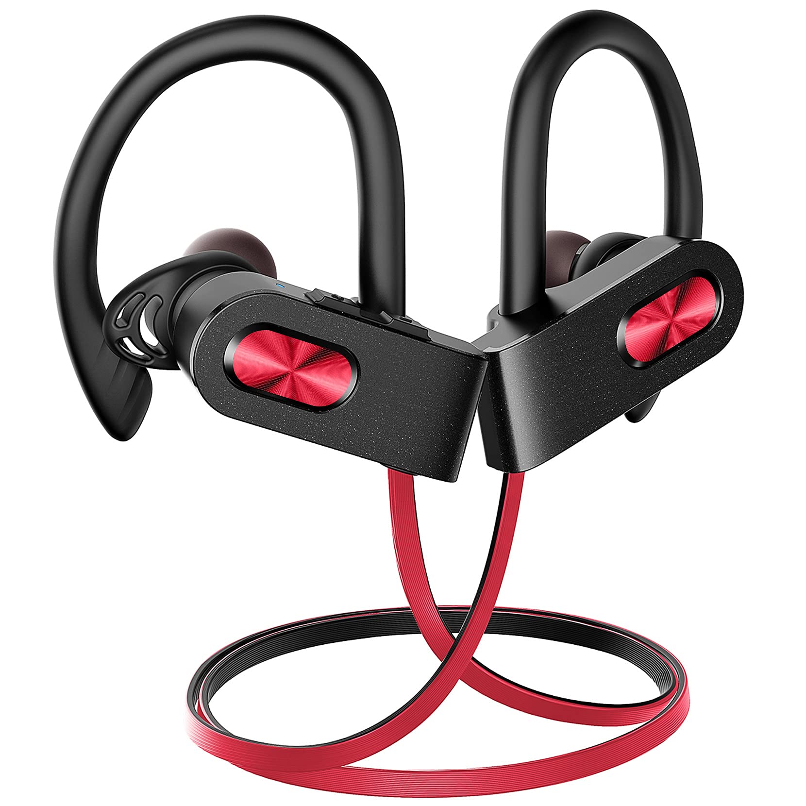 Wireless Bluetooth 5.0 Earbuds with 22Hr Playtime, IPX7 Waterproof, Noise Cancelling Mic - Ergonomic Ear Hooks for Running & Sports (Dark Red) | Perfect for Gym, Workouts, Commuting & Outdoor Activities