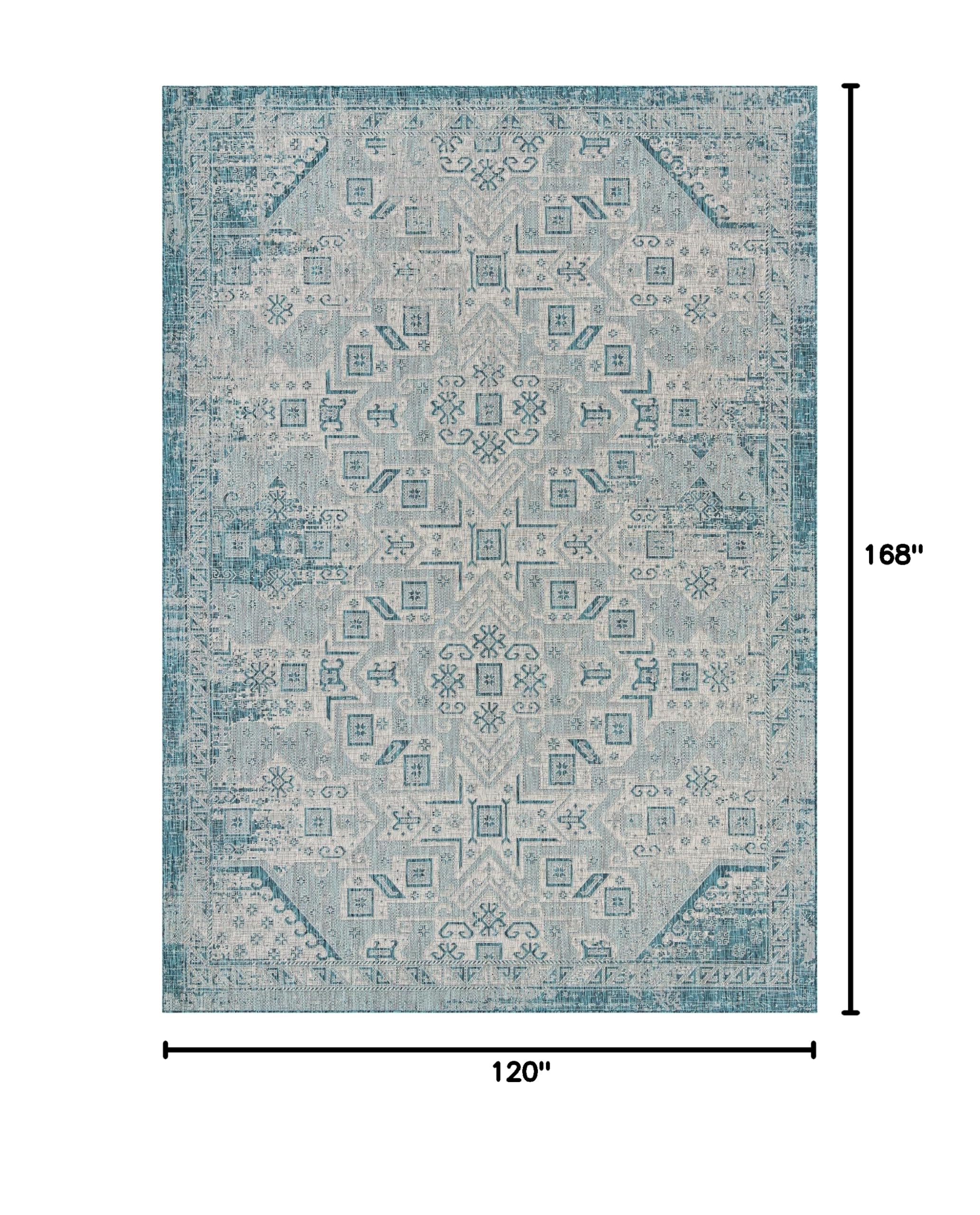 Aztec Flatweave Outdoor Rug 10' x 14' Teal - Durable & Stylish Area Rug for Patio, Deck, or Sunroom - Perfect for Living Rooms, Large Dining Areas & Open Floor Plans