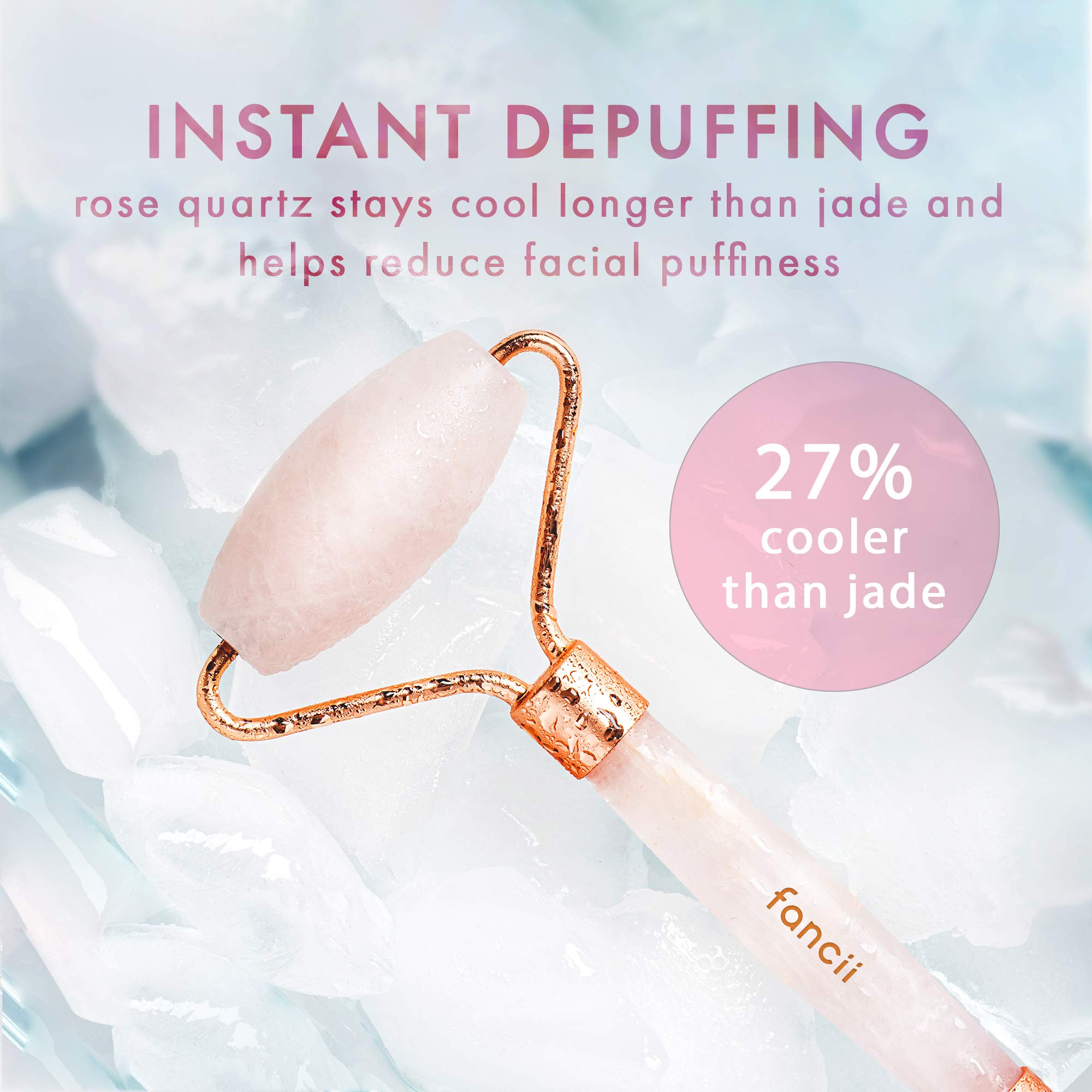 Fancii Rose Quartz Facial Roller Massager for Face, Eyes & Body - 100% Natural Brazilian Stone Anti-Aging Skincare Tool | Reduce Puffiness, Improve Circulation | Perfect for Morning Routine & Spa Night Self-Care