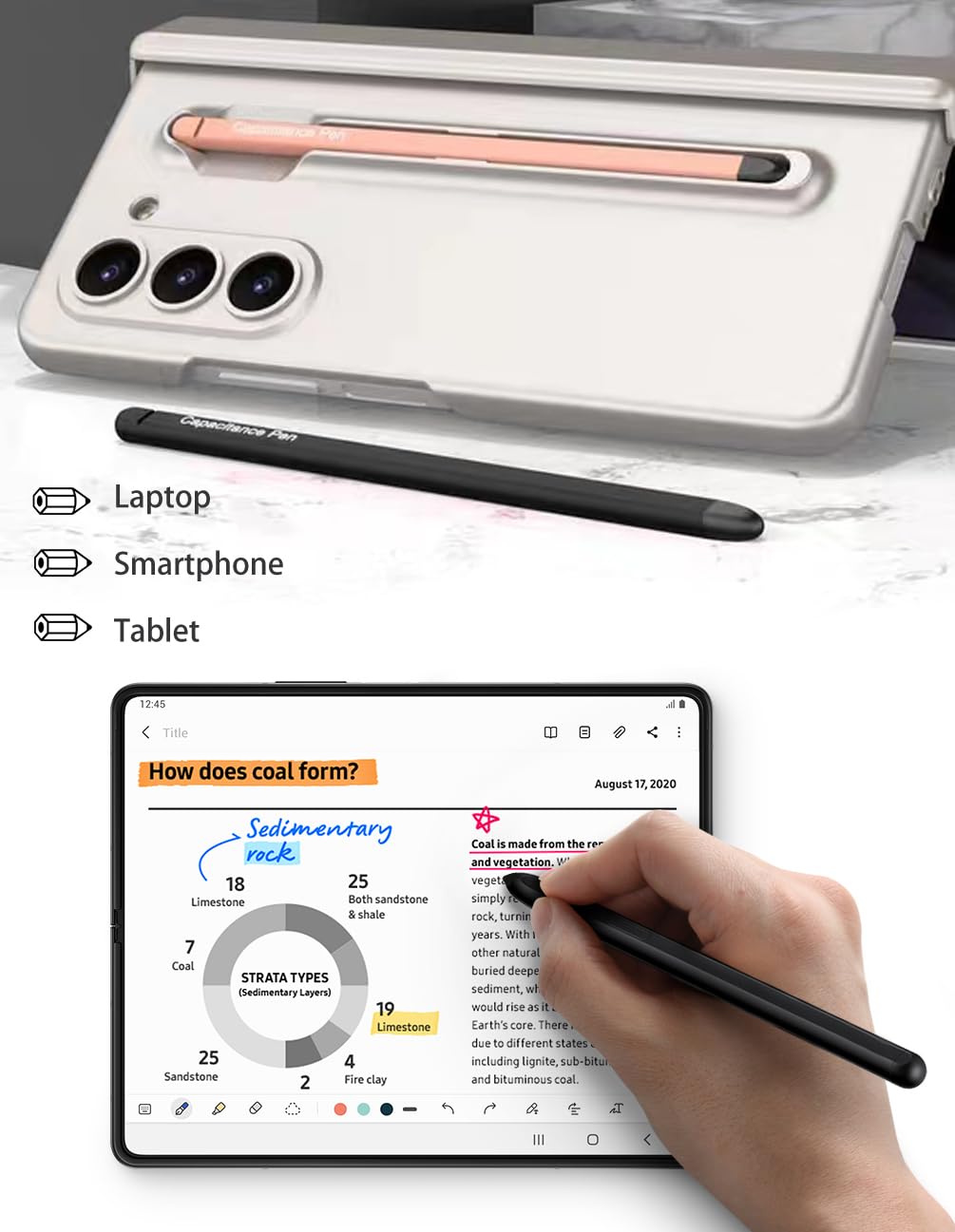 Original S Pen Replacement for Samsung Galaxy Z Fold5 - Slim Stylus Pen Compatible with Z Fold 5 & Fold Edition | Universal Input Pen for Note Taking, Drawing & Precise Navigation (Black) - Perfect for Business, Art & Everyday Smartphone Use