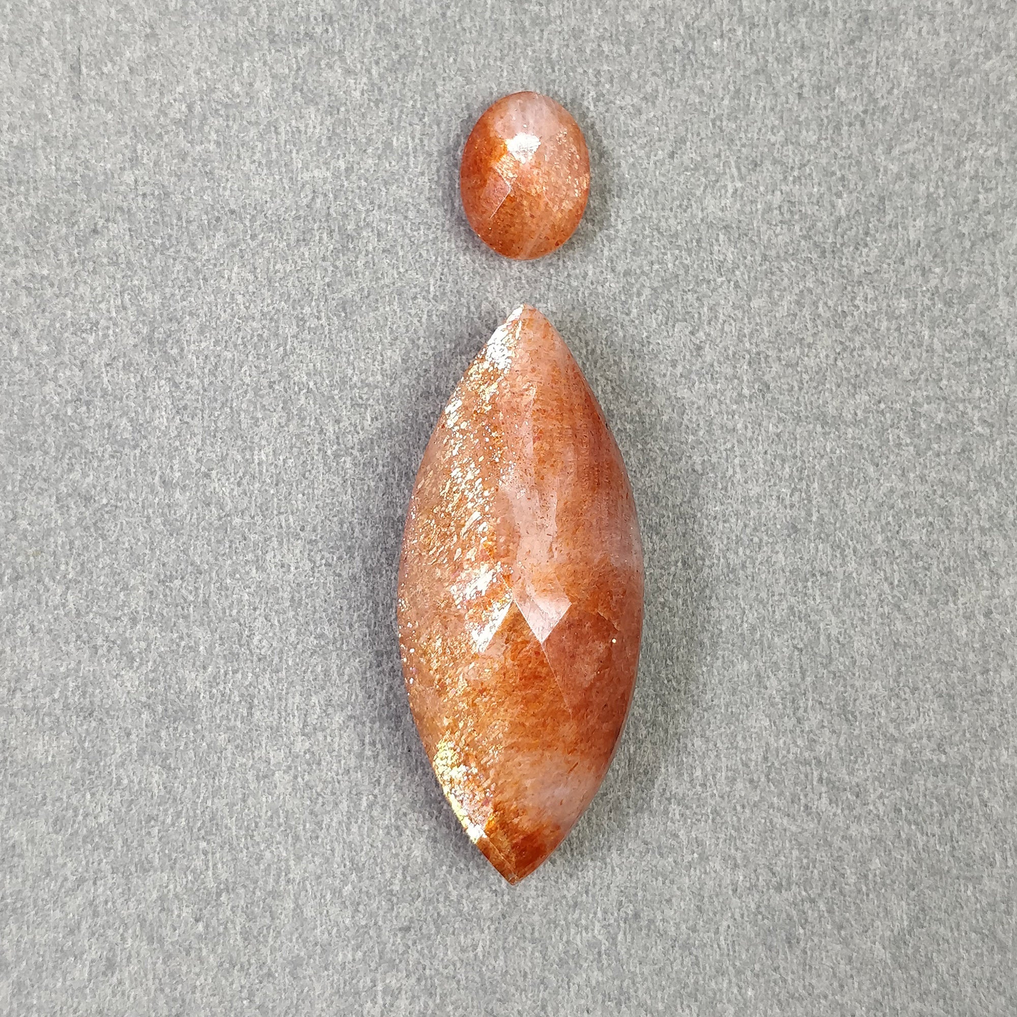 Natural Untreated Chatoyant Orange Sunstone Gemstone - 32.70cts Checker Cut Oval & Marquise Shape (11x8mm & 37x15.5mm) 2pc Set with Video - Perfect for Jewelry Making, Crystal Healing & Collector's Display