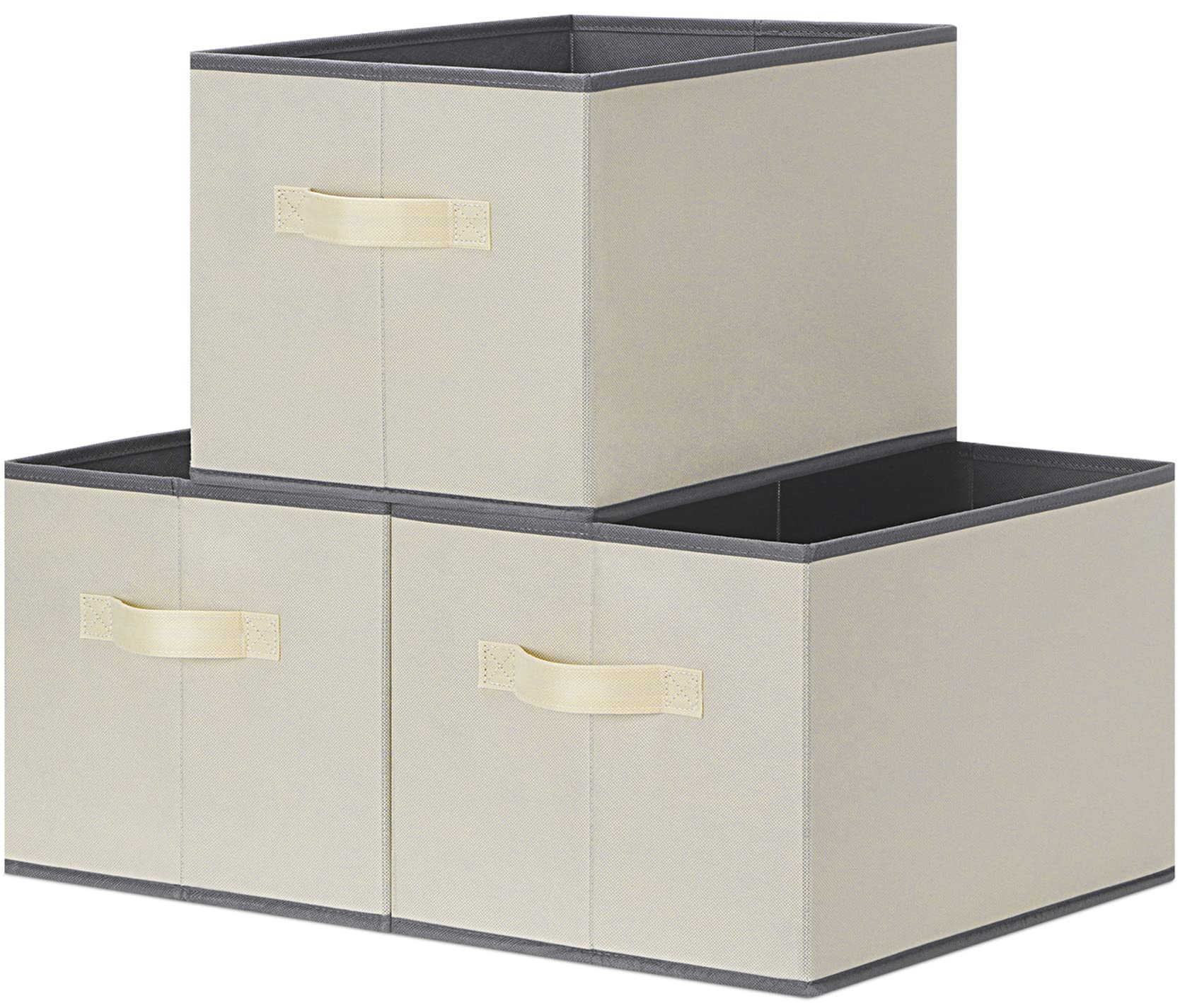 ASXSONN Extra Large Fabric Storage Bins - Foldable Closet Organizer Baskets with Handles (3 Pack, Beige, 15.75