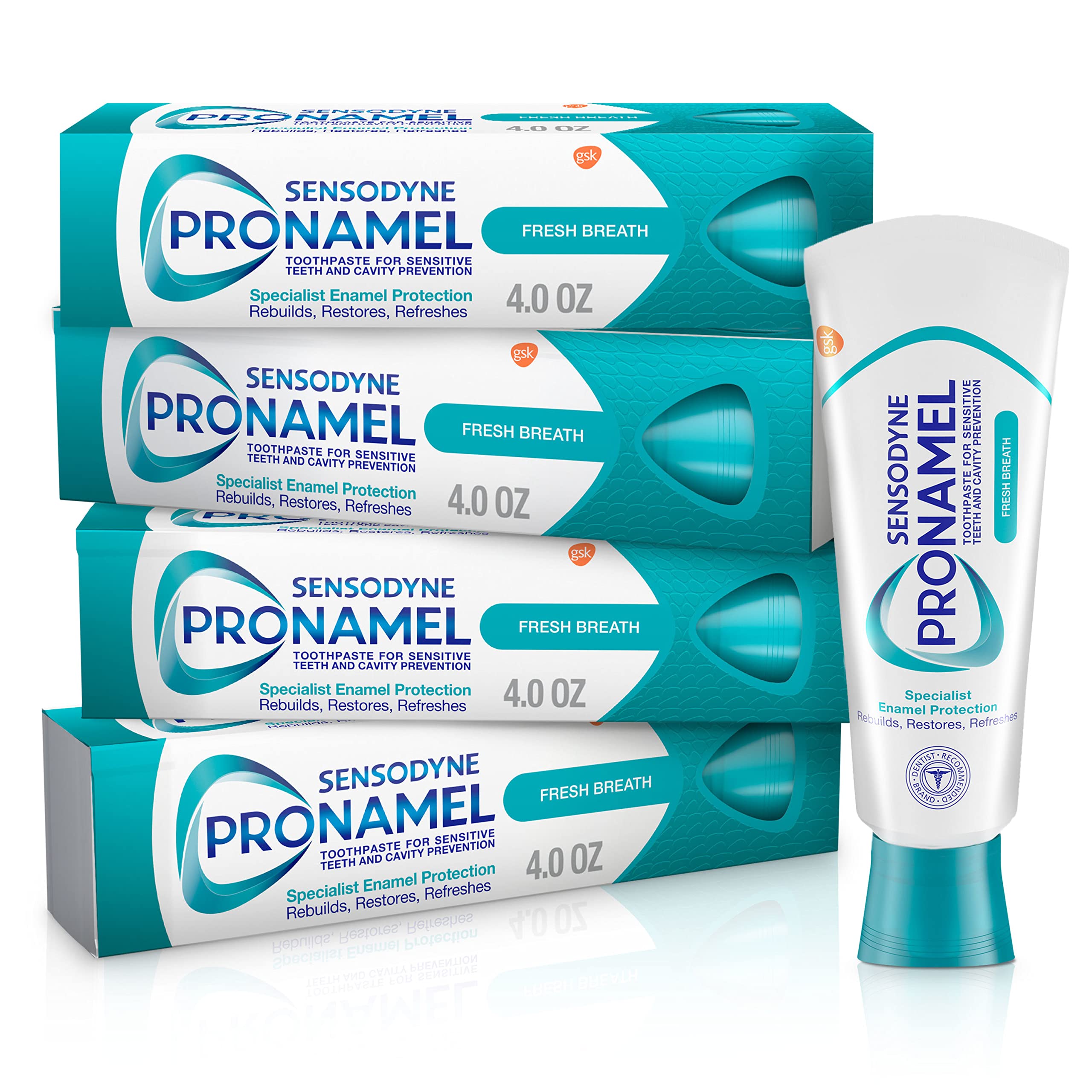 Sensodyne Pronamel Fresh Breath Enamel Toothpaste for Sensitive Teeth - Cavity Protection & Enamel Strengthening, Fresh Wave Flavor, 4 oz (4 Pack) | Gentle Daily Care for Sensitive Teeth, Whitening & Fresh Breath | Ideal for Morning Routine & Nighttime Oral Care