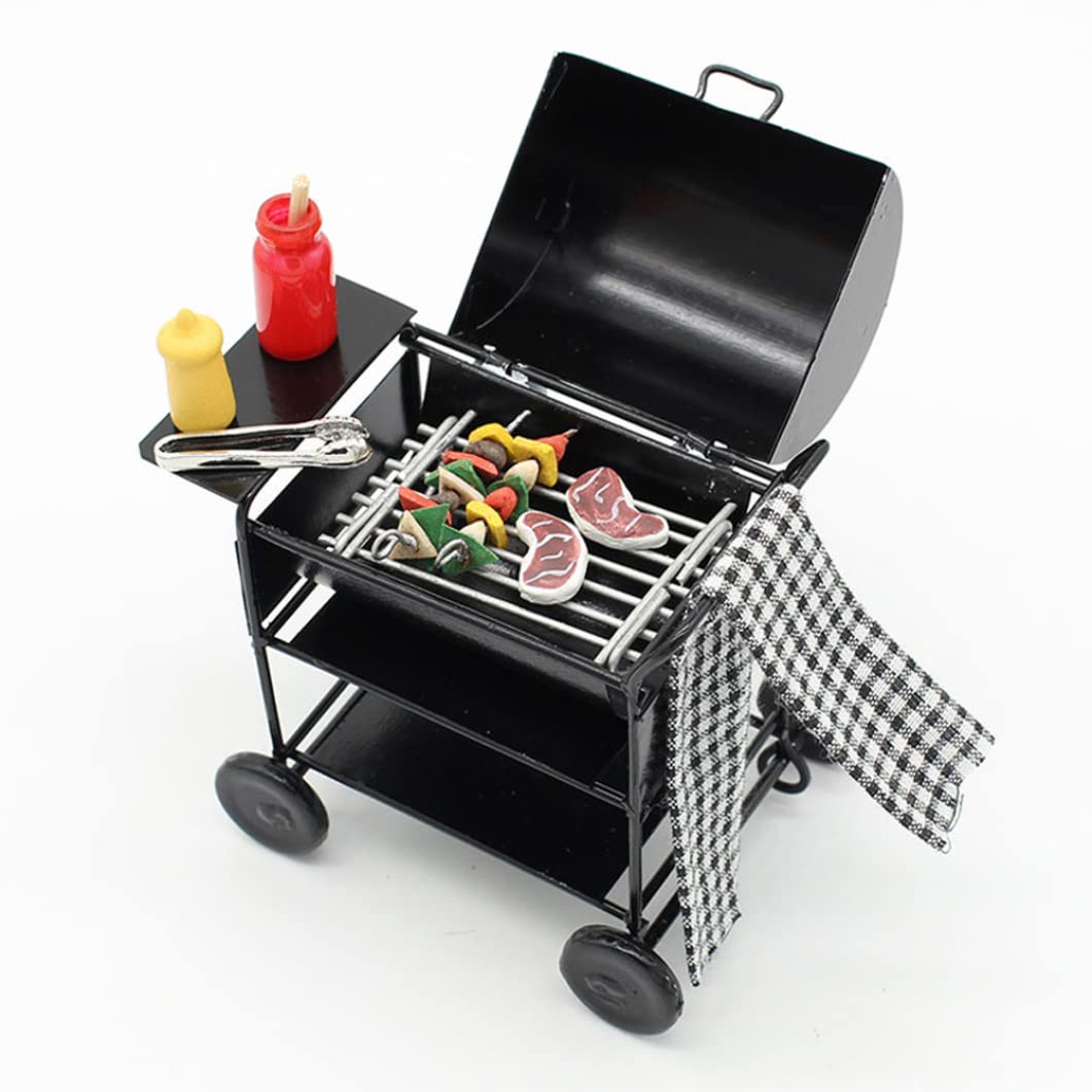 Miniature Dollhouse Kitchen Furniture Set - BBQ Grill, Roasting Oven & Food Accessories for Pretend Play | Perfect for Dollhouse Decor, Kids Role Play & Collectors Display