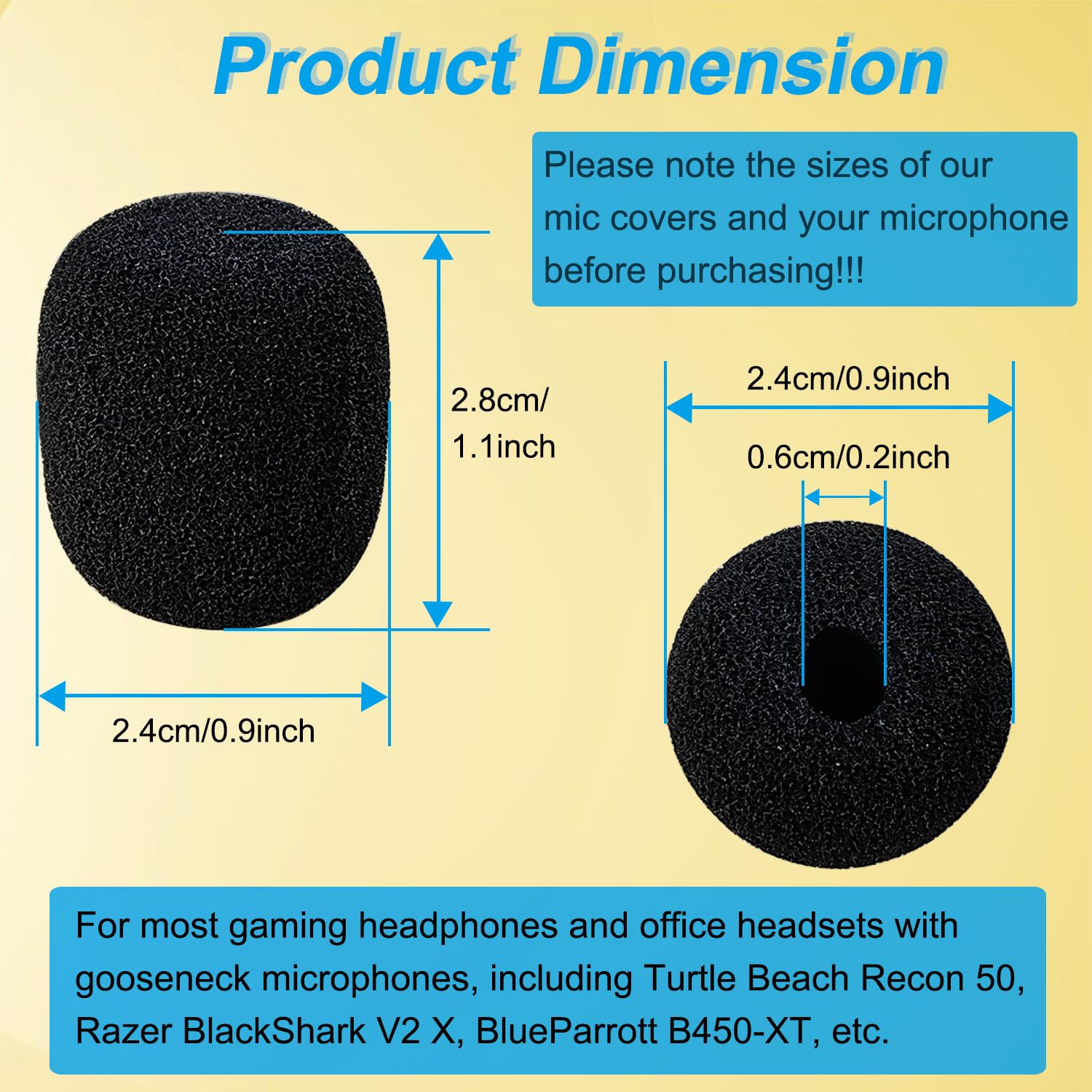 10 Pack Foam Microphone Windscreen Covers - Soft Replacement Mic Covers for Turtle Beach Recon 50, Razer BlackShark V2 X, BlueParrott B450-XT Gaming & Office Headsets with Gooseneck Mics - Reduce Wind Noise for Clearer Calls & Streaming