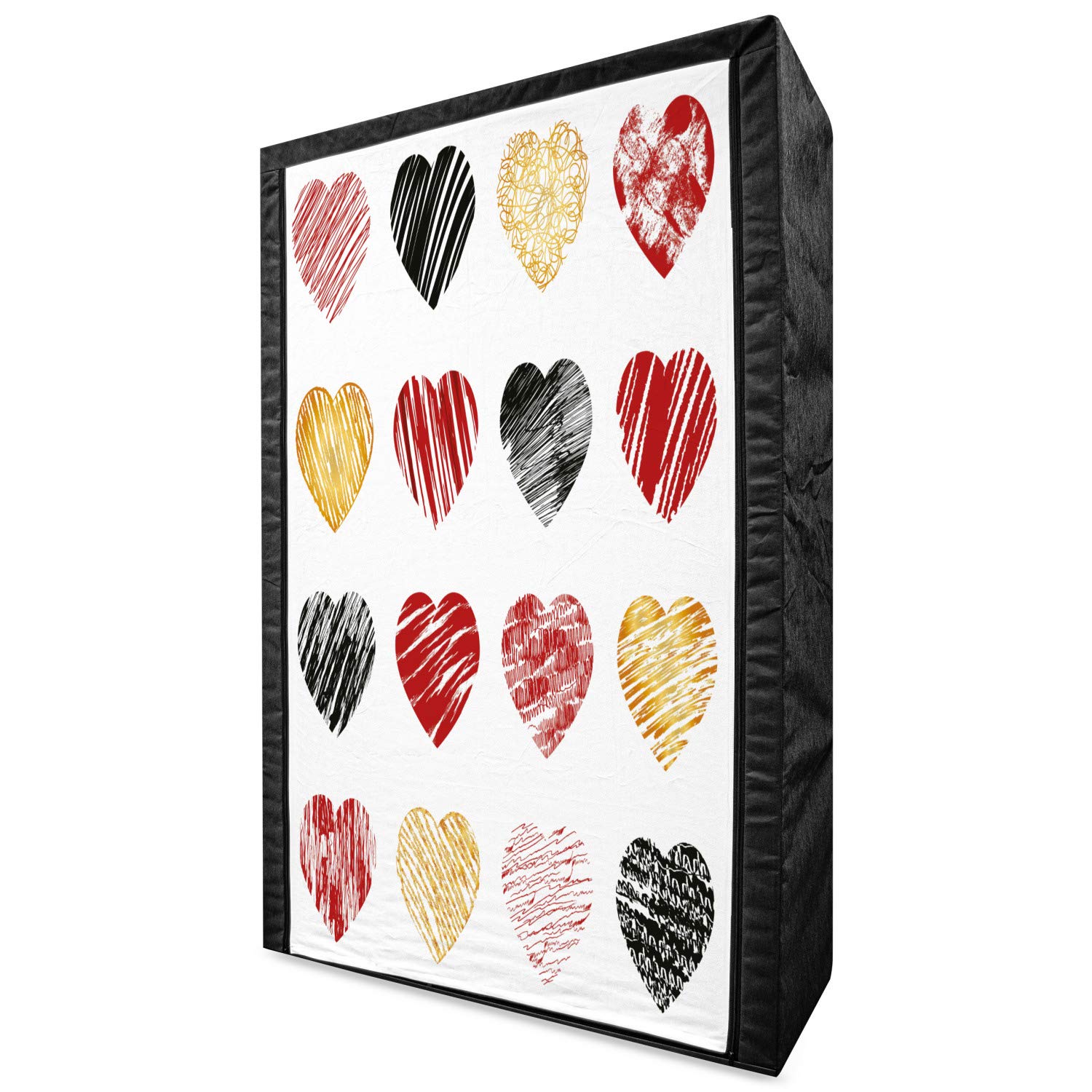 Ambesonne Portable Fabric Wardrobe - Hand Drawn Heart Love Print, Valentine's Wedding Theme Clothing Organizer with Shelves, 42.5 Inch, Pale Coffee Black Red | Perfect for Bedroom, Closet, Dorm & Apartment Storage