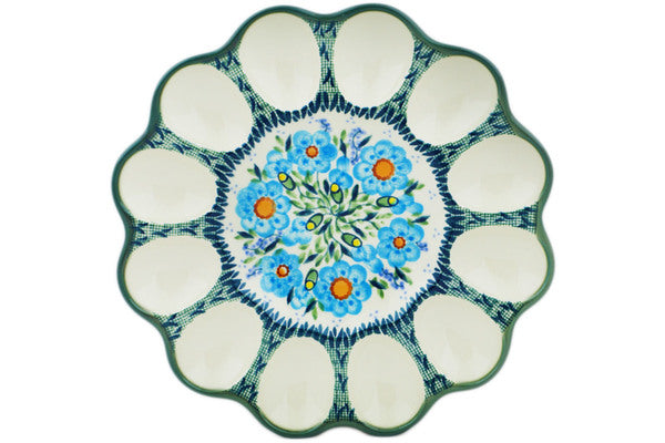 10 Egg Plate Holder - Bright Blue Ceramic Egg Tray for Easter, Breakfast & Kitchen Decor | Perfect for Easter Egg Display, Brunch Serving & Countertop Organization