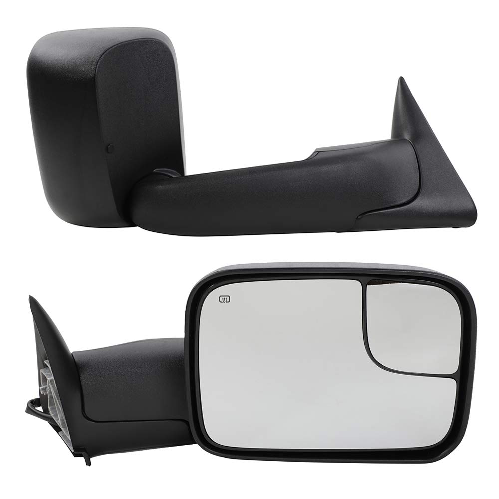98-01 Dodge Ram 1500 & 98-02 Ram 2500/3500 Power Heated Towing Mirrors - Driver & Passenger Side Extendable Flip-Up Manual Fold Replacement Mirrors with Brackets (Pair) - Perfect for Towing Trailers, Boats & Heavy Loads