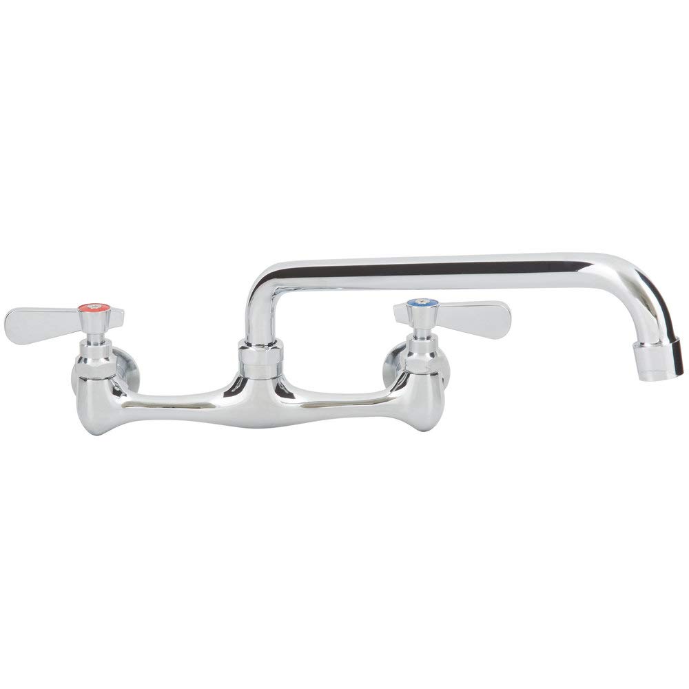 Commercial Wall Mount Kitchen Sink Faucet - 8 Inch Centers, 12 Inch Swing Spout, Chrome Finish - Perfect for Restaurants, Cafes & Commercial Kitchens