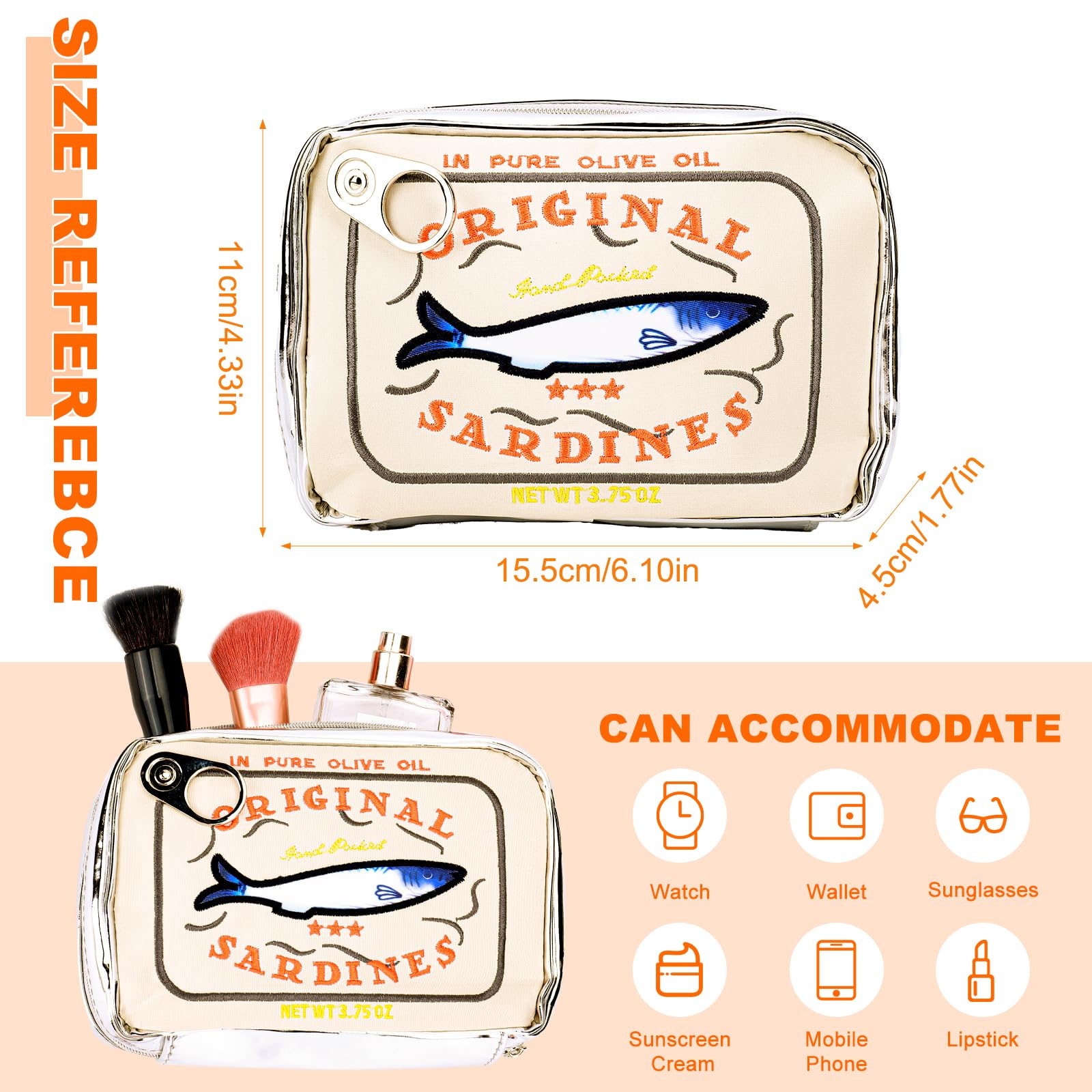 Canned Sardines Style Makeup Bag - Cute & Creative Travel Toiletry Bag for Women | Aesthetic Cosmetic Pouch for Gym, Beach & Vacation