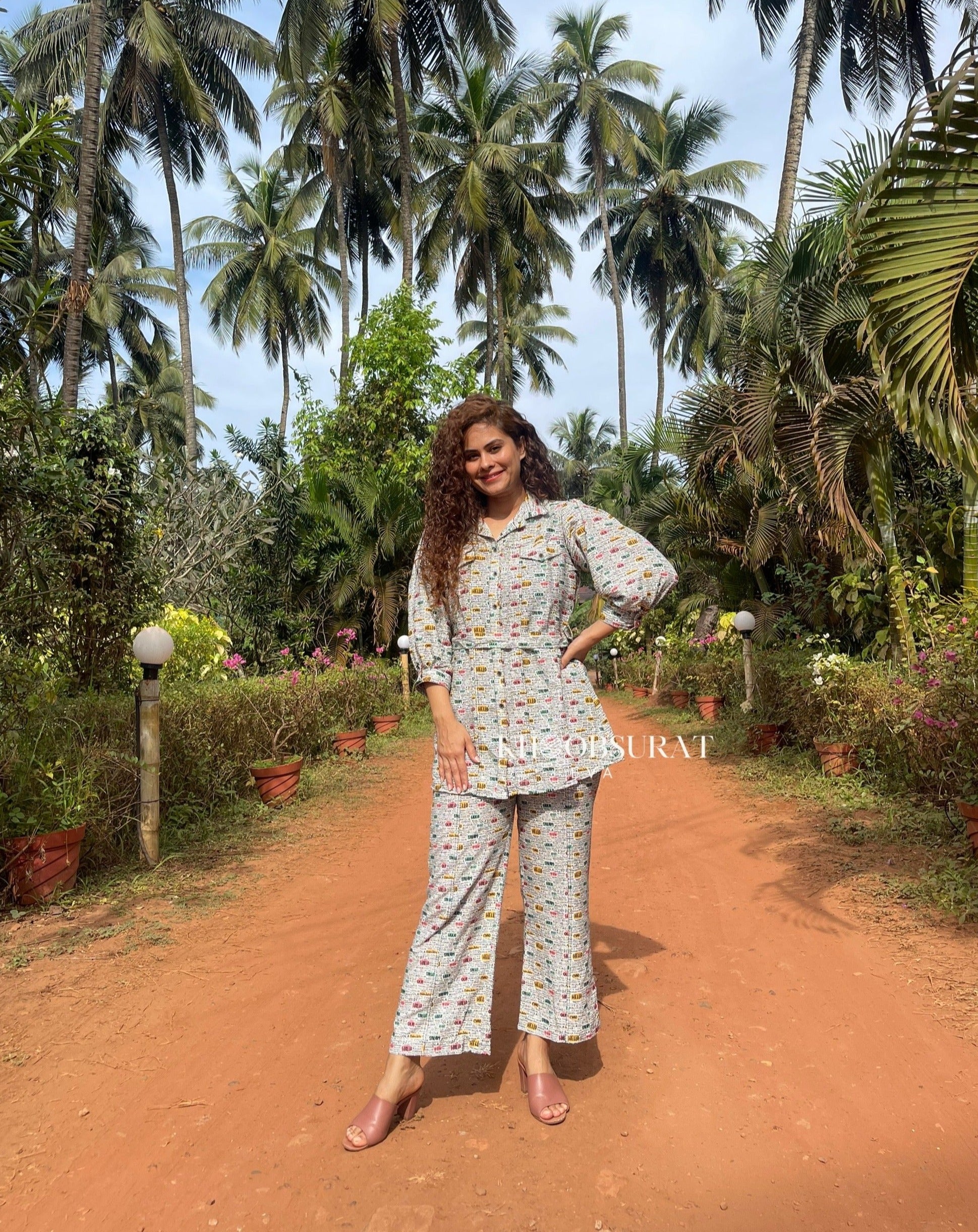 White Spring Printed Coord Set for Women - Floral Matching Outfit for Casual Wear, Spring Outings & Summer Vacations