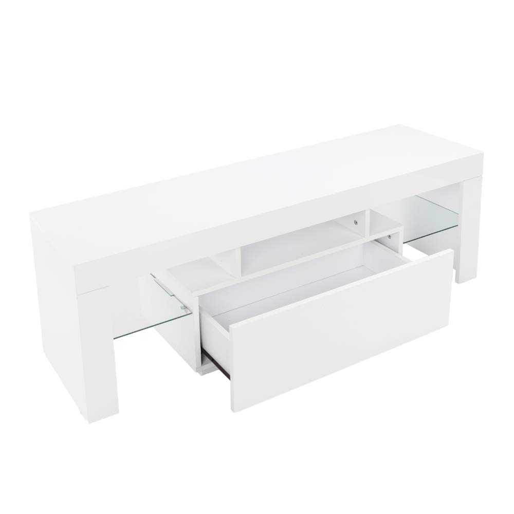 Modern LED TV Stand Entertainment Center with Drawers - High Gloss White Media Console Cabinet for Living Room, Fits Up to 63-inch TVs | Perfect for Home Theater Setup & Living Room Storage Solutions