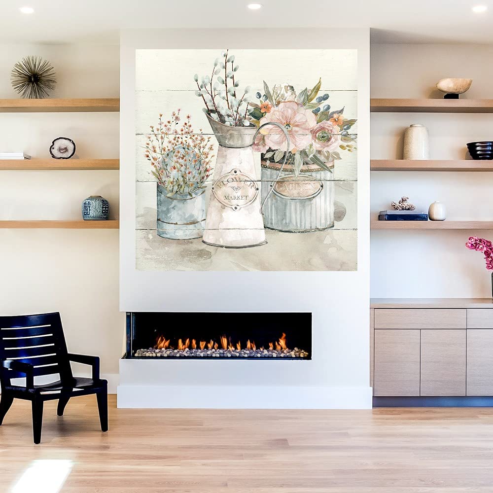 Botanical Wall Art Canvas Prints - 22x22 Inch Floral Shiplap Decor by Artist Carol Robinson | Perfect for Bathroom, Bedroom & Living Room Plant-Themed Decor