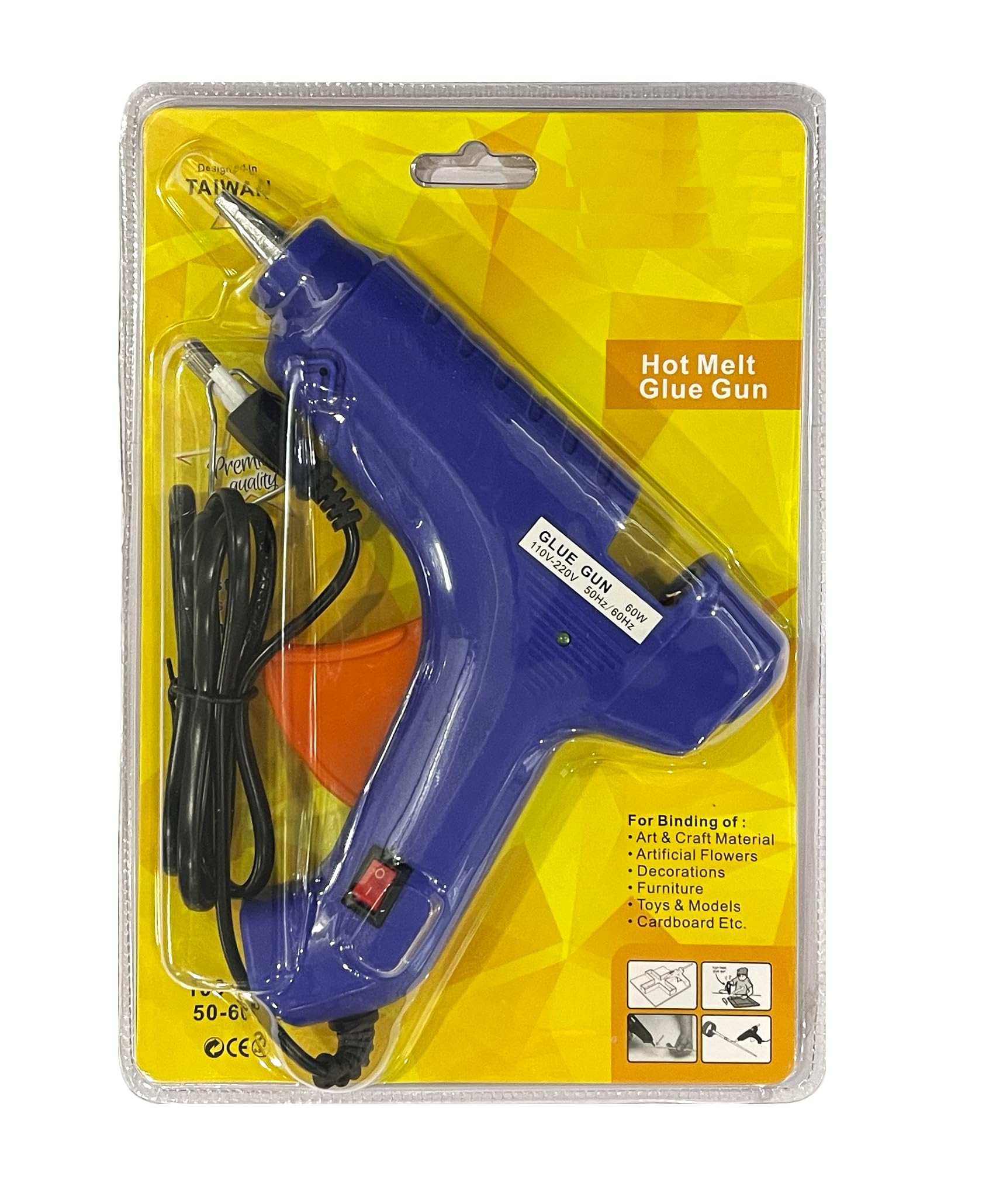 60W Hot Melt Glue Gun with On/Off Switch & Stand - Blue Craft Glue Gun for DIY, Art Projects, Home Decor, Furniture Repair & Toy Making - Perfect for Home, Office & Workshop Use