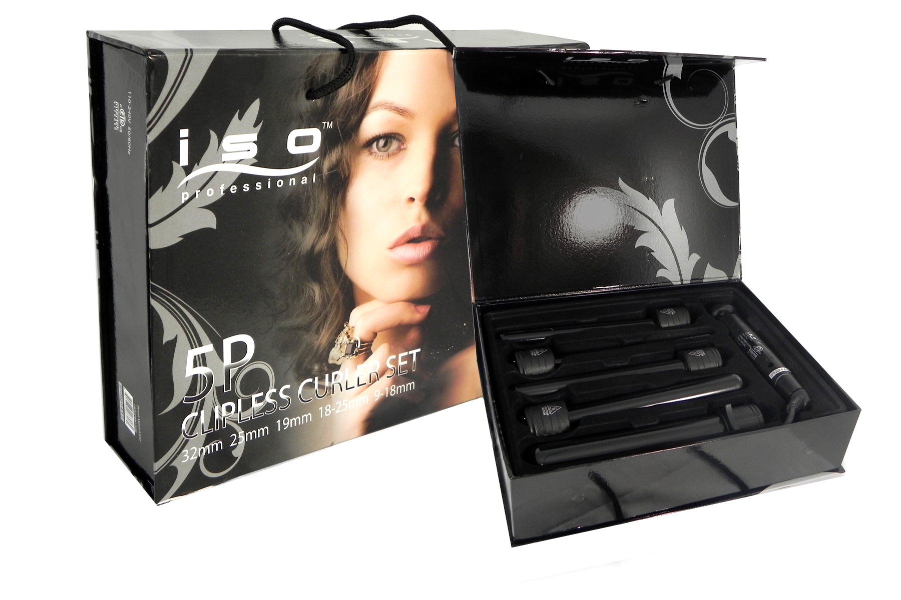 ISO Beauty 5-in-1 Curling Wand with Interchangeable Barrels for Beach Waves, Loose Curls & Tight Ringlets - Professional Ceramic Hair Styler (5 Attachments, Black) - Perfect for Home Use, Salon Styling & Travel