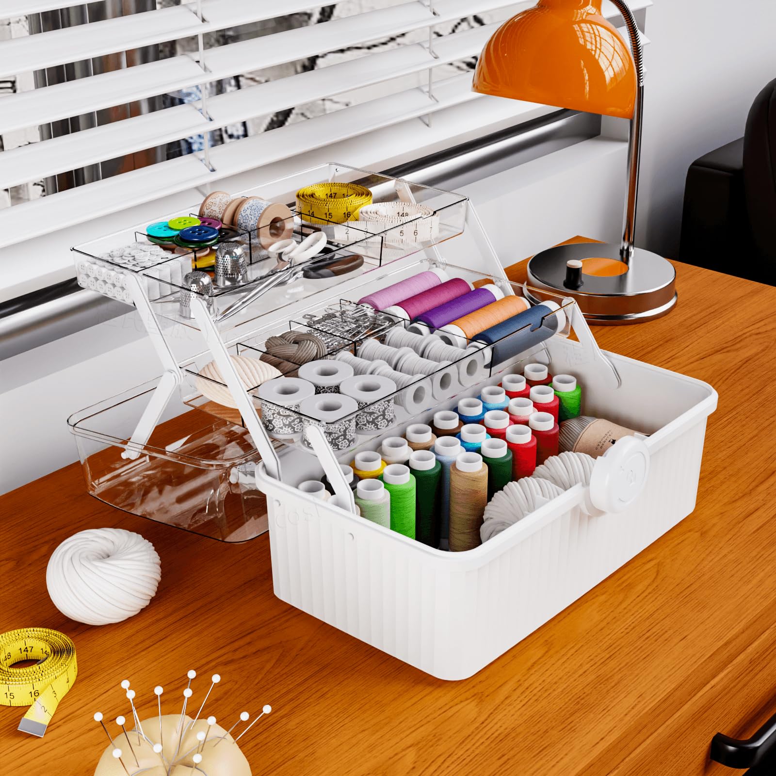 Yieach 13.3 Inch Multifunctional Plastic Storage Box - 2 Tier Tray Organizer for Crafts, Sewing Supplies, Medicine & First Aid Kit | Portable Handle Design | White | Perfect for Home Organization, DIY Projects & Emergency Preparedness