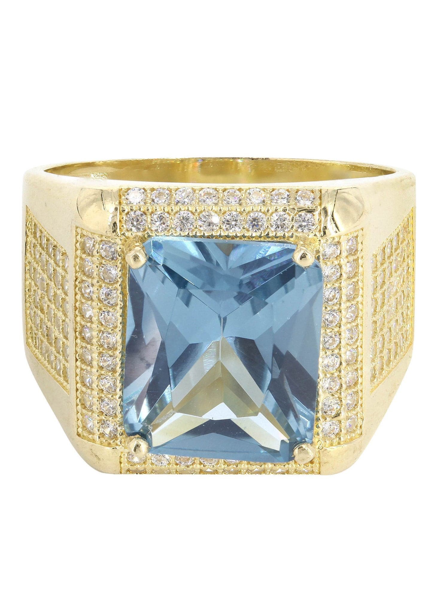 Aqua Marine 10K Gold Men's Ring - 9.2 Grams Solid Gold Jewelry for Men - Perfect for Weddings, Anniversaries & Gifts