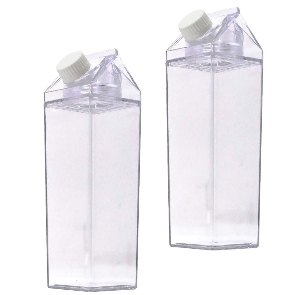 YARDWE 2-Pack 500ML Clear Plastic Milk Bottles with Lids - Reusable Juice & Water Containers for Kids, School, Picnics, Camping & Outdoor Sports