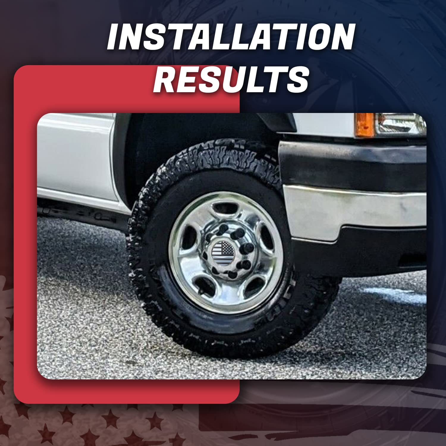 Chevy Chevrolet & GMC 8 Lug Wheel Center Hub Caps - Replacement for OE #15039488 15039489 9597169 9597170 - Set of 4 American Flag Style Hubcaps for Off-Road & Truck Enthusiasts - Perfect for Customizing Pickup Trucks, SUVs & Off-Road Vehicles