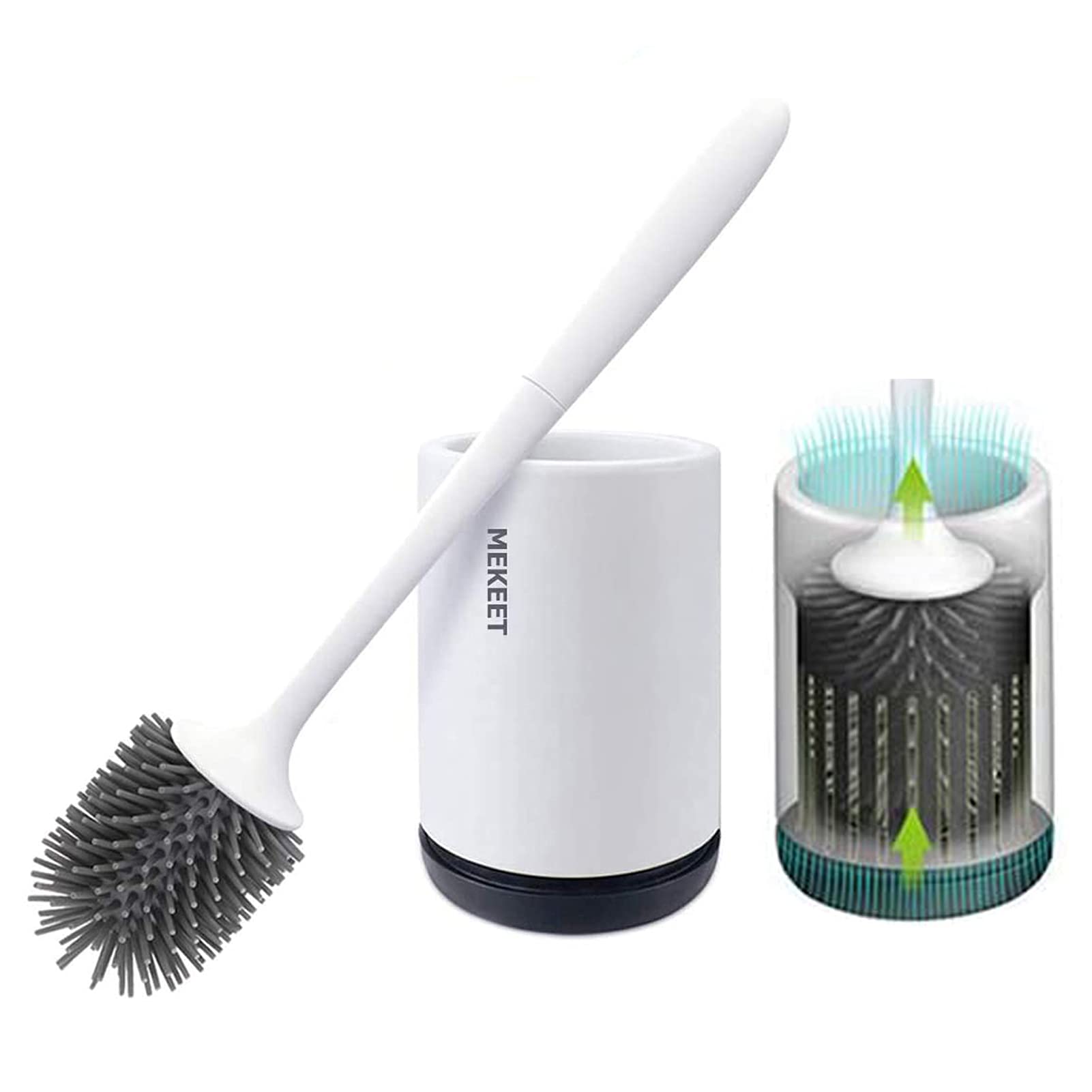 MEKEET Silicone Toilet Brush and Holder Set - Soft Bristle Bathroom Cleaning Brush Kit with Non-Slip Base (Floor Standing) - Perfect for Modern Toilets, Small Bathrooms & Hygienic Home Cleaning
