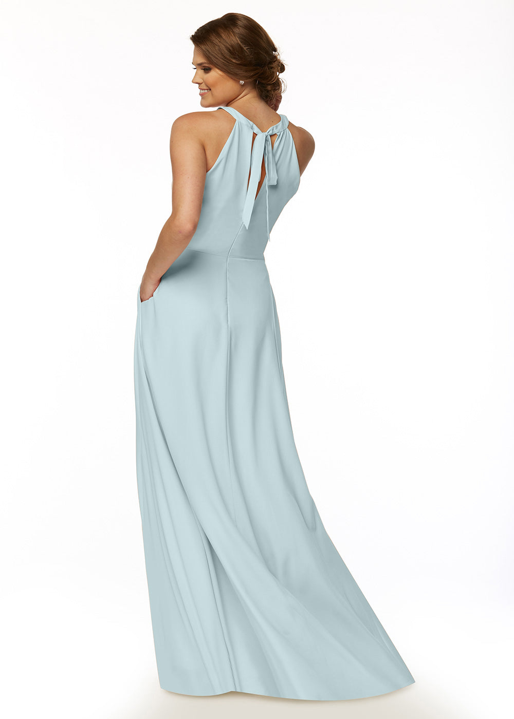 Elegant 83002 Stretch Chiffon A-Line Bridesmaid Dress with Adjustable Halter Neck - Perfect for Weddings, Formal Events & Special Occasions