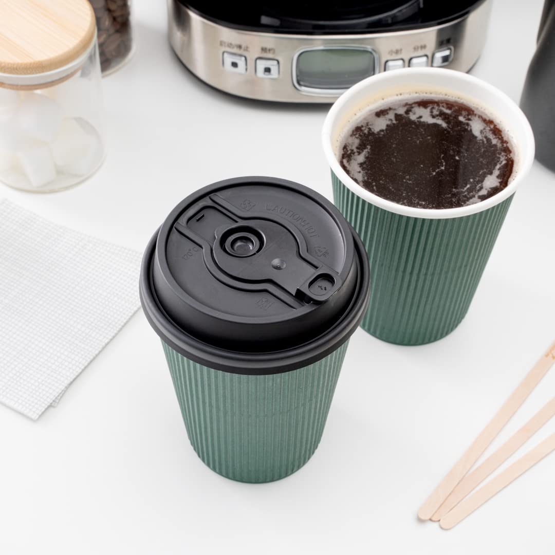 Restpresso Disposable Double Plug Paper Cup Lids for 8, 12, 16 & 20-OZ Coffee Cups - 500 Pack Black Plastic Lids with Straw Slot (Cups Sold Separately) - Perfect for Coffee Shops, Cafes & Takeout Restaurants