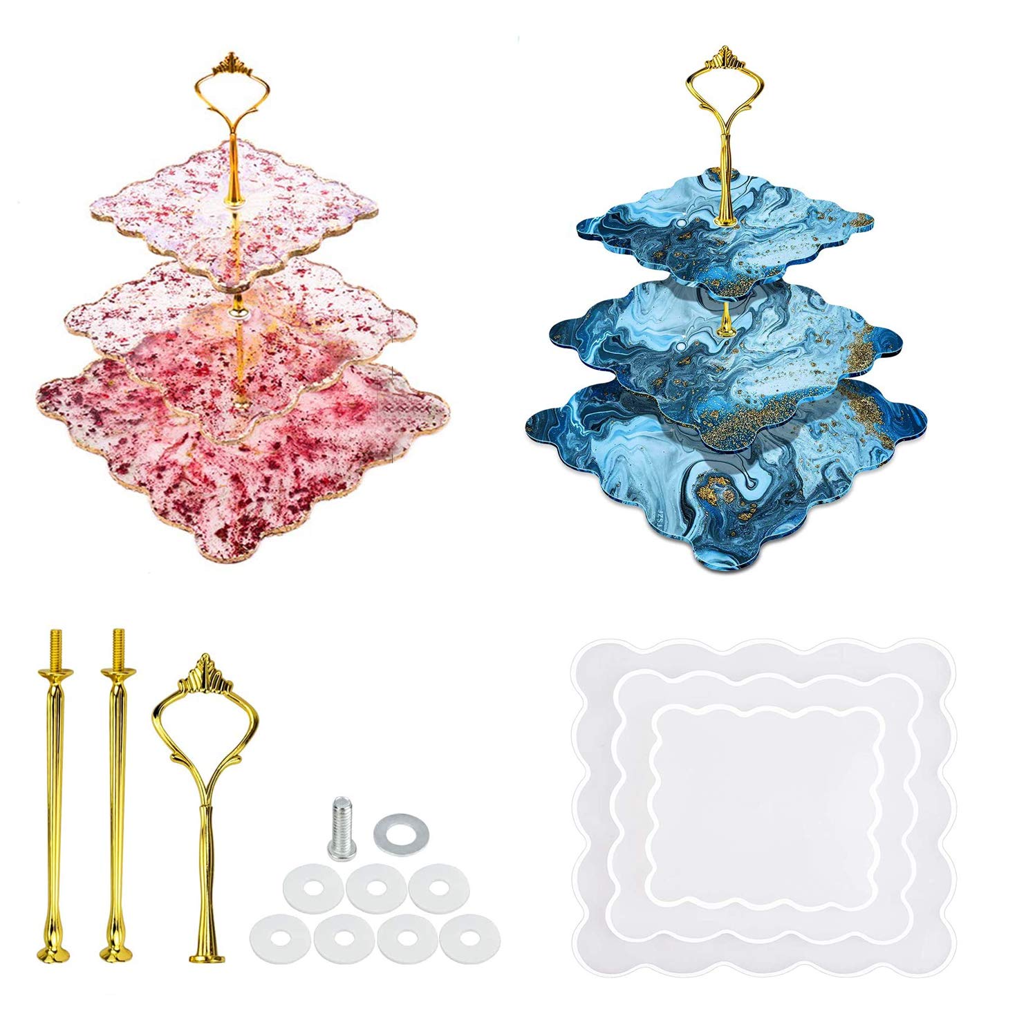 Epoxy Resin Tray Molds - 3 Tier Square Silicone Cake & Serving Platter Mold for DIY Resin Casting, Jewelry Making, Home Decor - Perfect for Wedding, Party Dessert Displays & Craft Projects