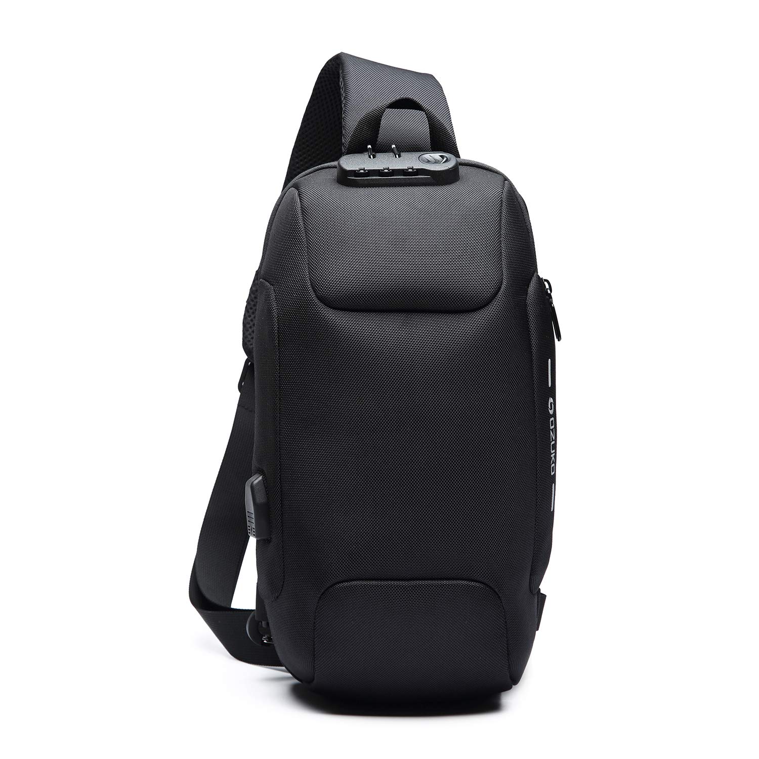FANDARE Anti-Theft Sling Bag for Men - Secure Crossbody Chest Pack with Password Lock, USB Charging Port & Reflective Stripe - Waterproof Polyester Shoulder Bag for Cycling, Camping, Hiking & Travel (Black) | Perfect for Outdoor Adventures & Daily Commute