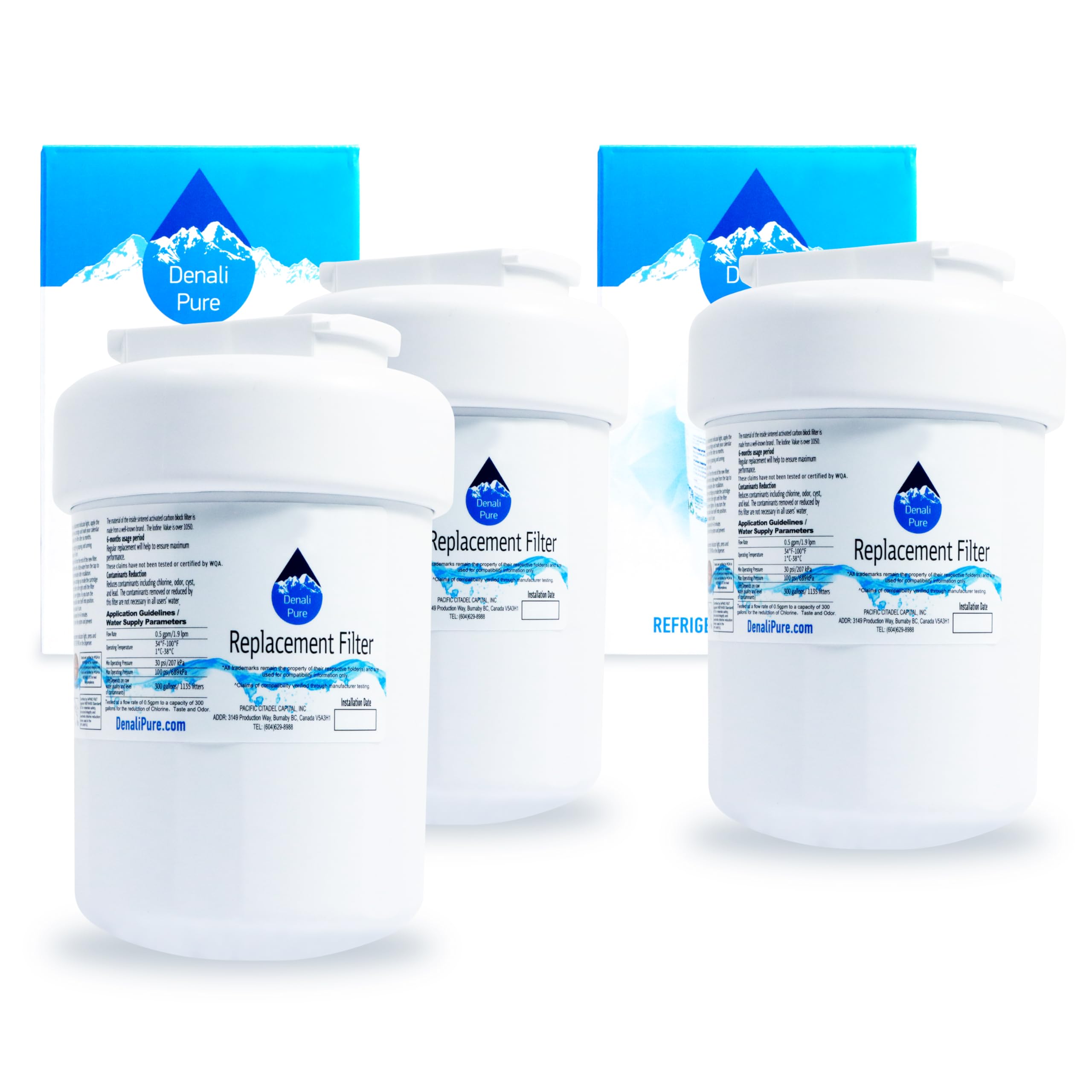 3-Pack GE MWF/MWFP Refrigerator Water Filter Replacement - Compatible with General Electric GFSL6KKXALS, GWF, GWF01 - Clean & Safe Drinking Water for Home, Office, RV