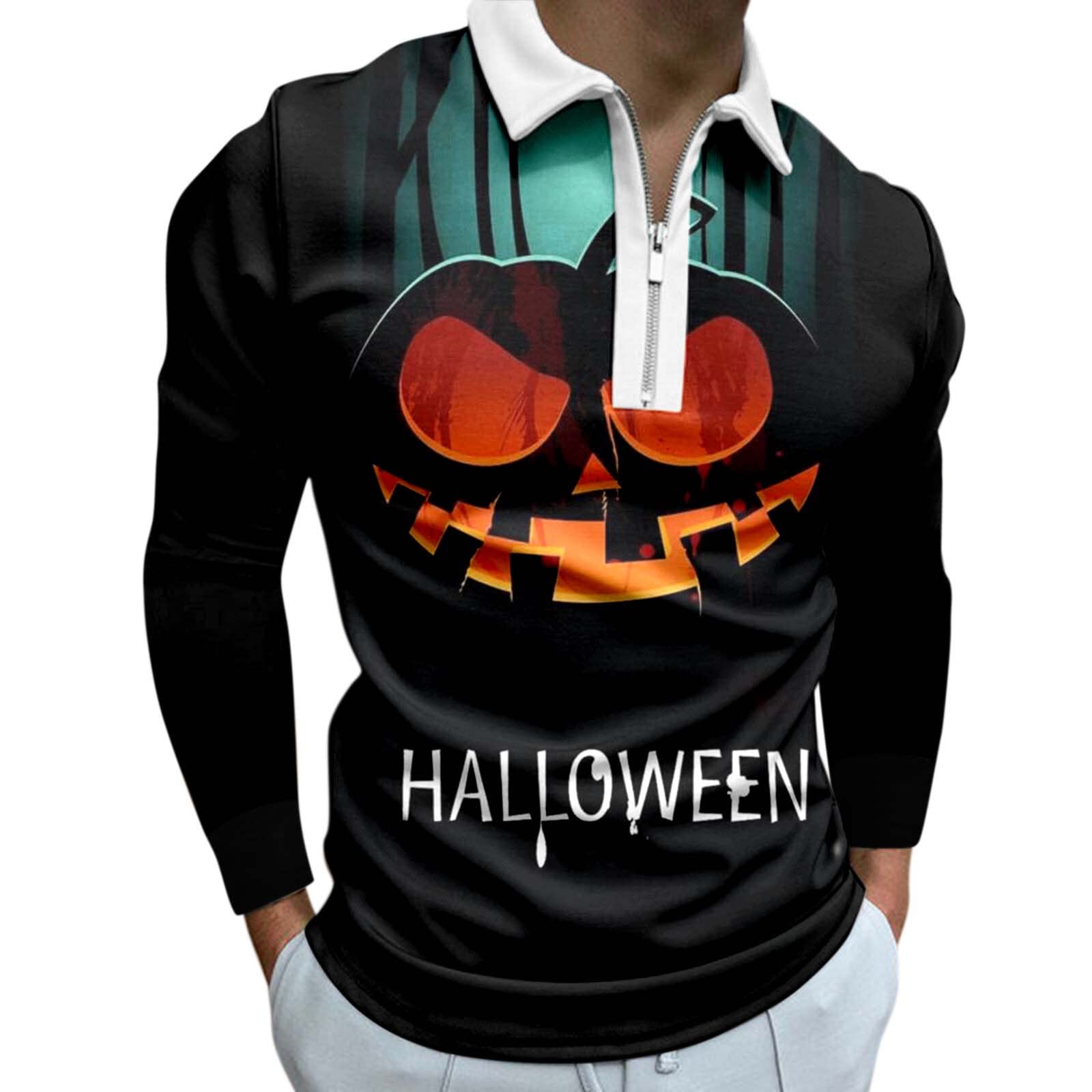 RTPR Men's Casual Shirts - Short & Long Sleeve Halloween Print Zipper Button Down Collar Tops for Work, Party & Everyday Wear