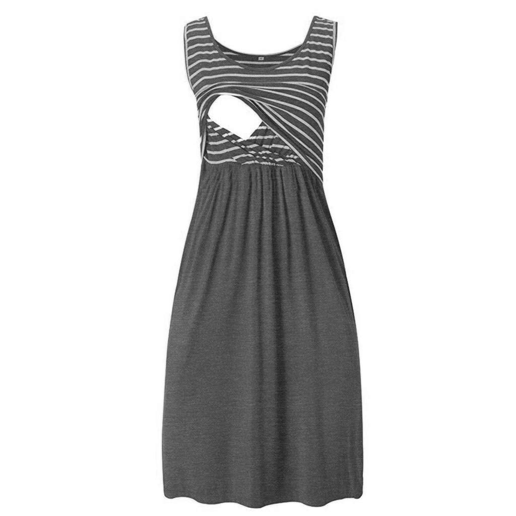 **Maternity Striped Dress for Women - Summer V-Neck Lace Nursing Tunic for Pregnancy & Breastfeeding | Perfect for Casual Outings, Maternity Photos & Nursing Comfort**