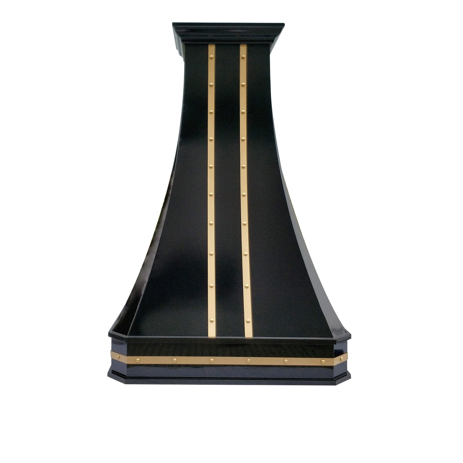 Premium RHM Black Stainless Steel Custom Range Hood with Brass Accents - Modern Kitchen Ventilation for Home Chefs | Perfect for Contemporary & Luxury Kitchen Designs
