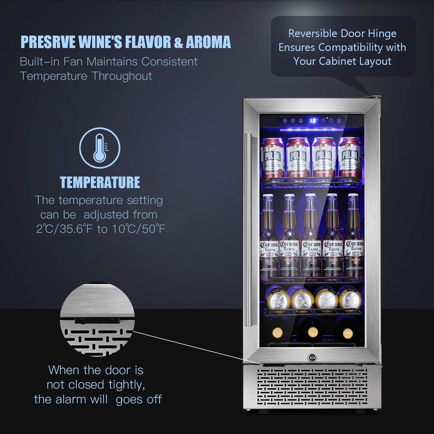 Antarctic Star W74C 15 Inch Mini Beverage Fridge - Digital Temperature Control with Memory Function - Perfect for Home Bars, Offices, and Dorm Rooms
