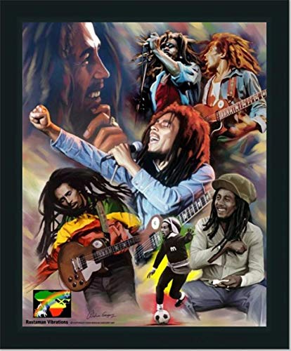 Bob Marley Framed Wall Art Print - Large Black & White Music Poster for Home, Office & Bar Decor - Vintage Reggae Artist Portrait Canvas Painting