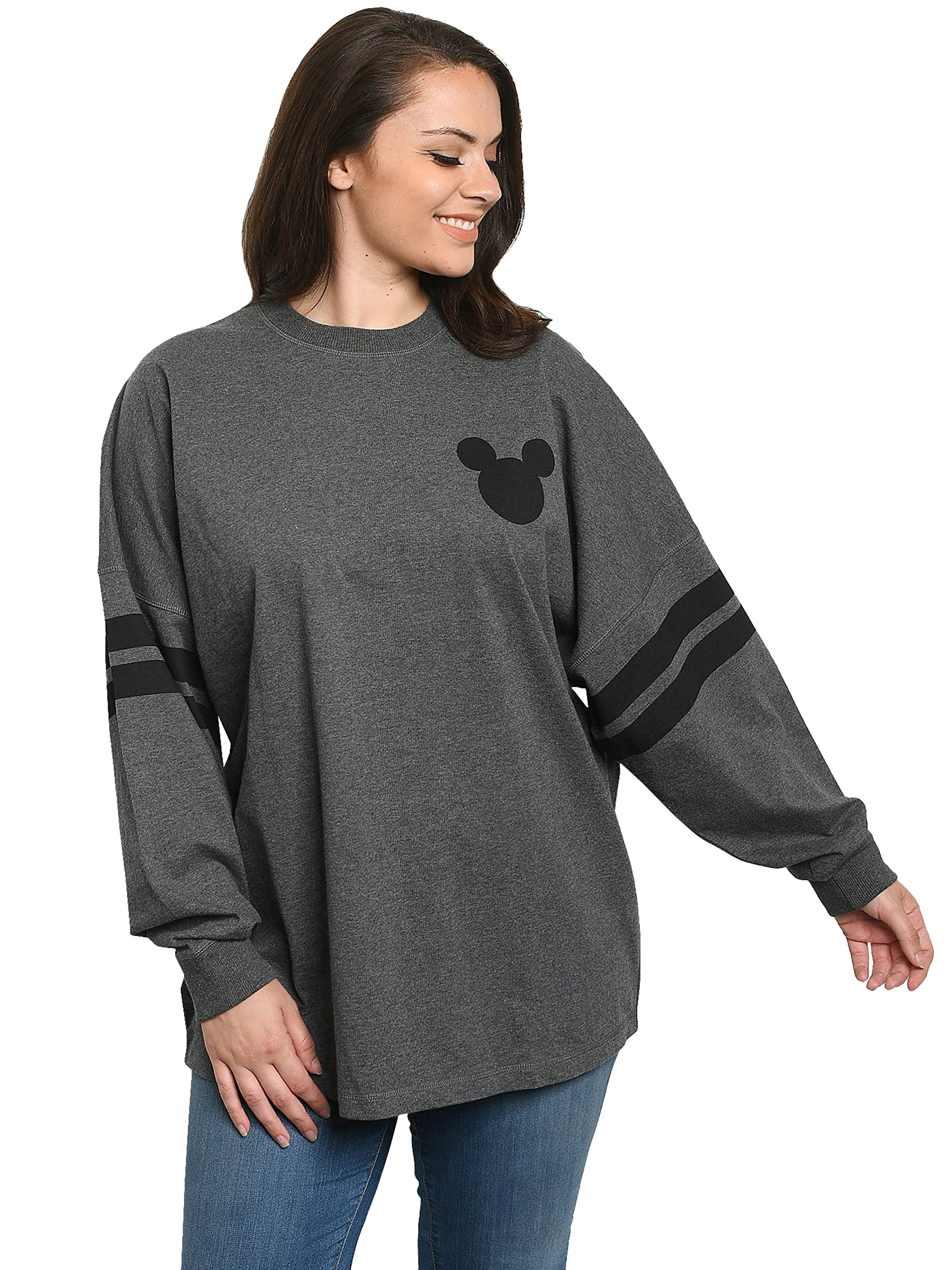 Disney Women's Oversized Mickey & Minnie Mouse Long Sleeve Jersey T-Shirt - Soft Cotton Casual Wear for Theme Parks, Movie Nights & Disney Vacations