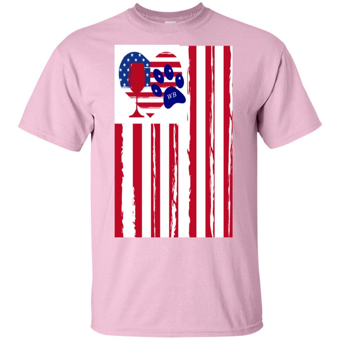 American Flag Wine Paw Heart Ultra Soft Cotton T-Shirt | Patriotic & Fun Graphic Tee for Women | Perfect for Casual Wear, Parties & Wine Lovers