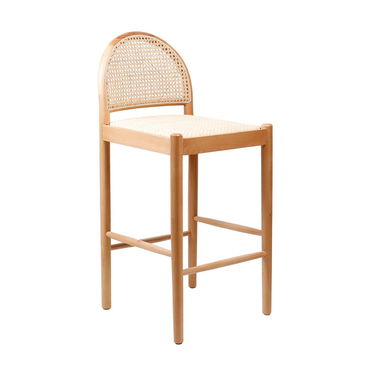 Rattan Bar Stool with Arch Back - Natural Woven Capri Style Counter Height Stool for Kitchen Island, Breakfast Nook & Outdoor Patio Seating