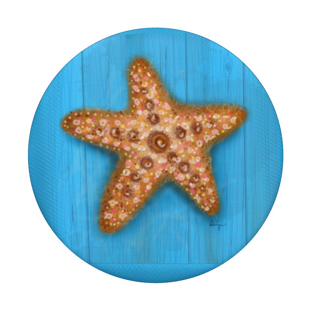 Starfish of the Sea Light Blue Boardwalk PopSockets PopGrip - Swappable Phone & Tablet Grip for Beach Vacations, Summer Outings & Coastal Decor