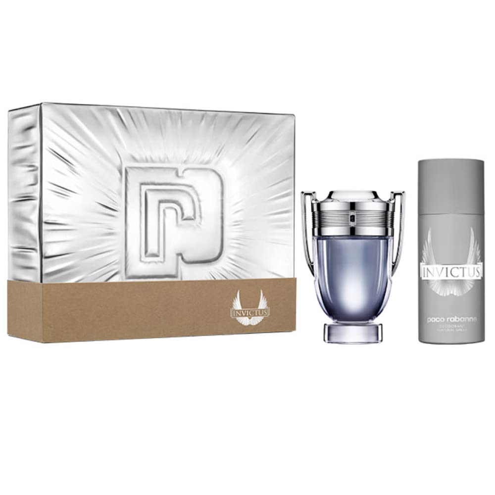 Paco Rabanne Invictus Men's 2-Piece Gift Set - 3.4oz Eau de Toilette Spray & 5.1oz Deodorant Spray | Cologne & Body Fragrance for Everyday Wear, Gym, Dating & Special Occasions