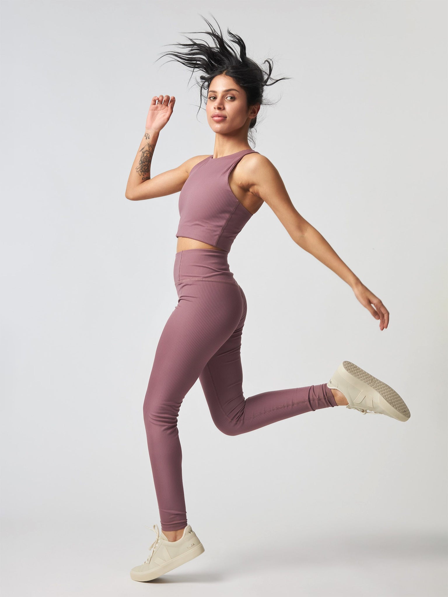 Girlfriend Collective High Waist Compressive Ribbed 7/8 Leggings for Women - Pewter Gray | Yoga, Running & Workout Activewear