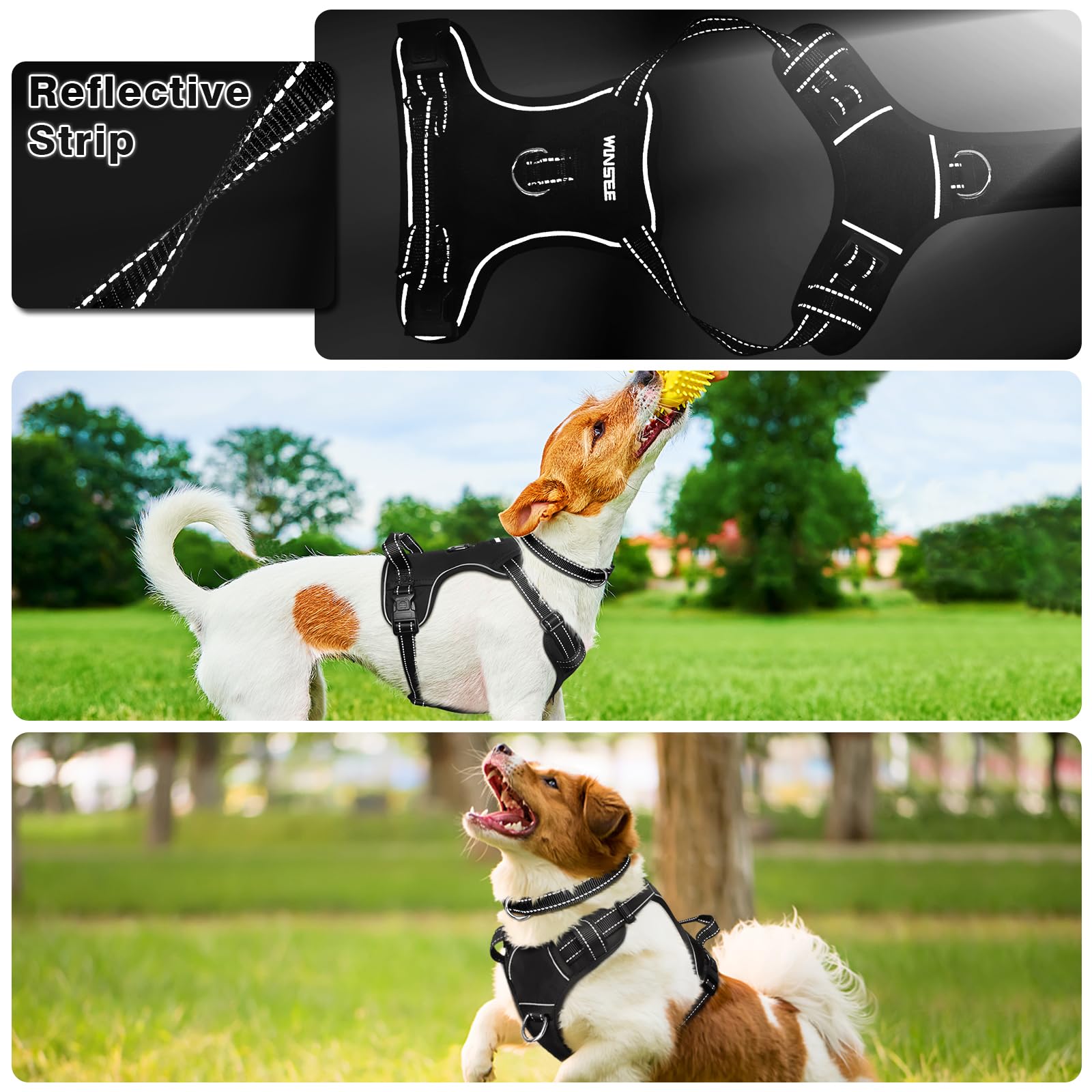 WINSEE No Pull Dog Harness - Adjustable Reflective Pet Vest with Front/Back Leash Clips for Small Medium Large XL Dogs - Easy Control Handle for Walking, Running & Outdoor Adventures